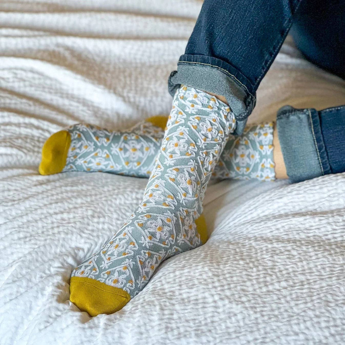 Haden Floral Socks: Mustard