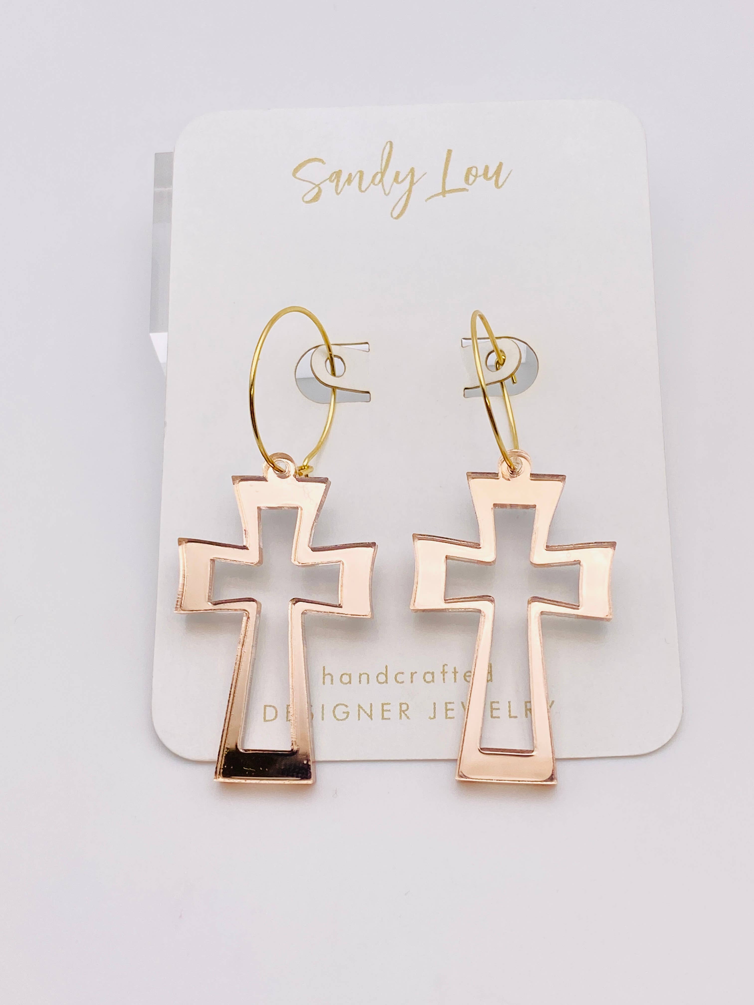 EASTER CRUCIFIX GOLD MIRROR HOOP EAR CANDY
