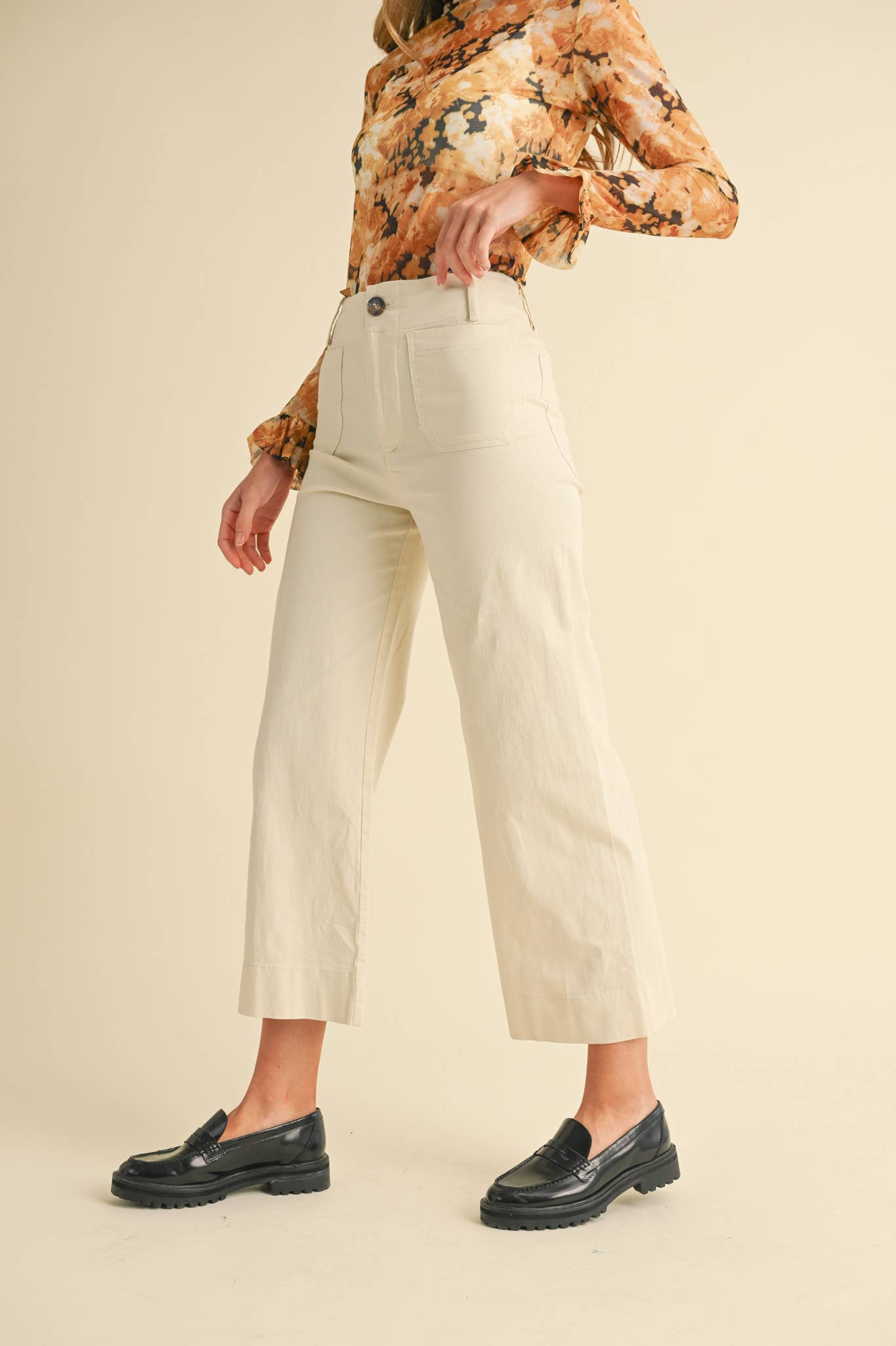 HIGH WAIST CROPPED WIDE LEG PANTS MP3303: Berry Pink / L