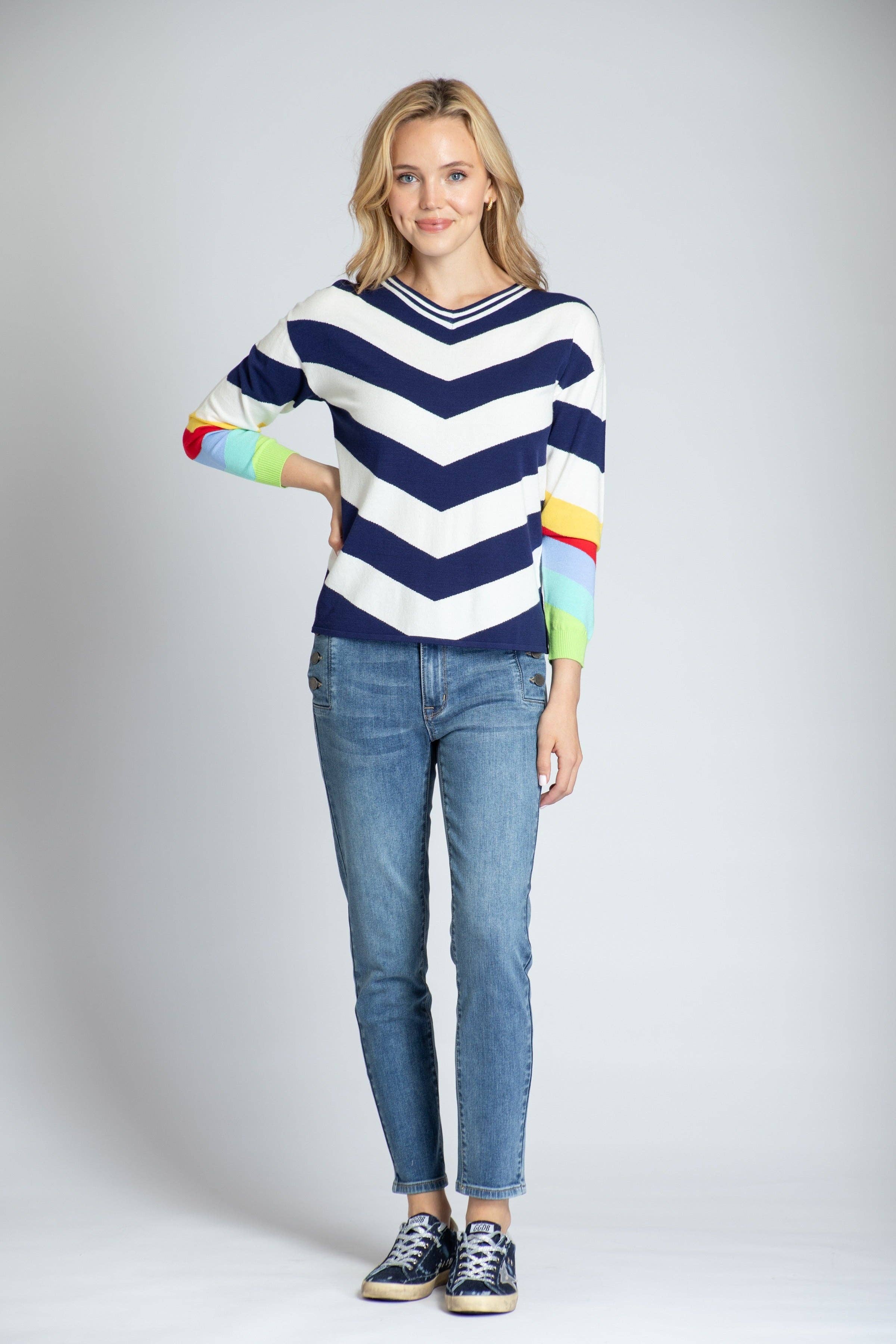Chevron Pull Over With Rainbow Cuffs: MULTI