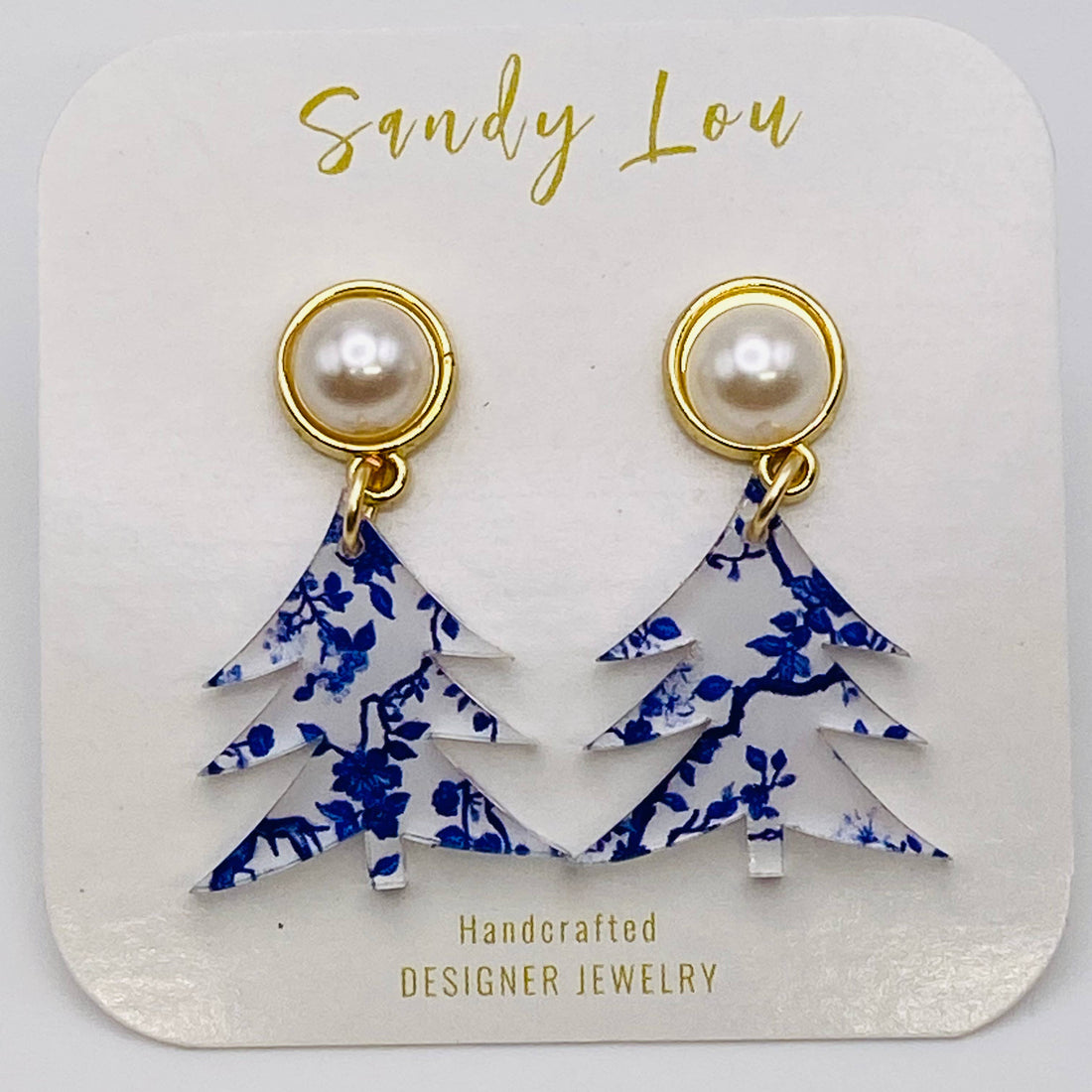 Blue Willow Festive Holiday Tree Earrings: Small 1.5"