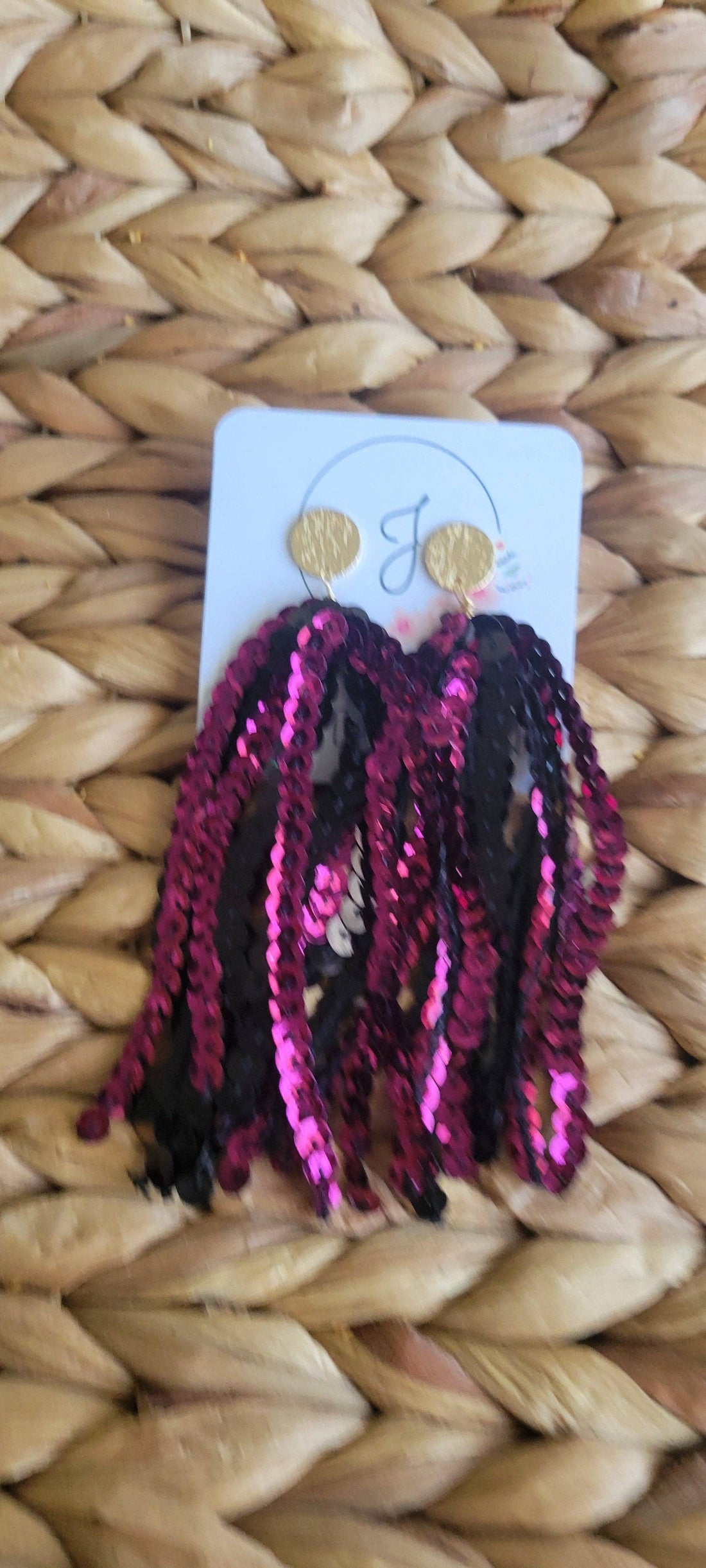 Burgundy (looks more purple) and Black Sequin Earrings