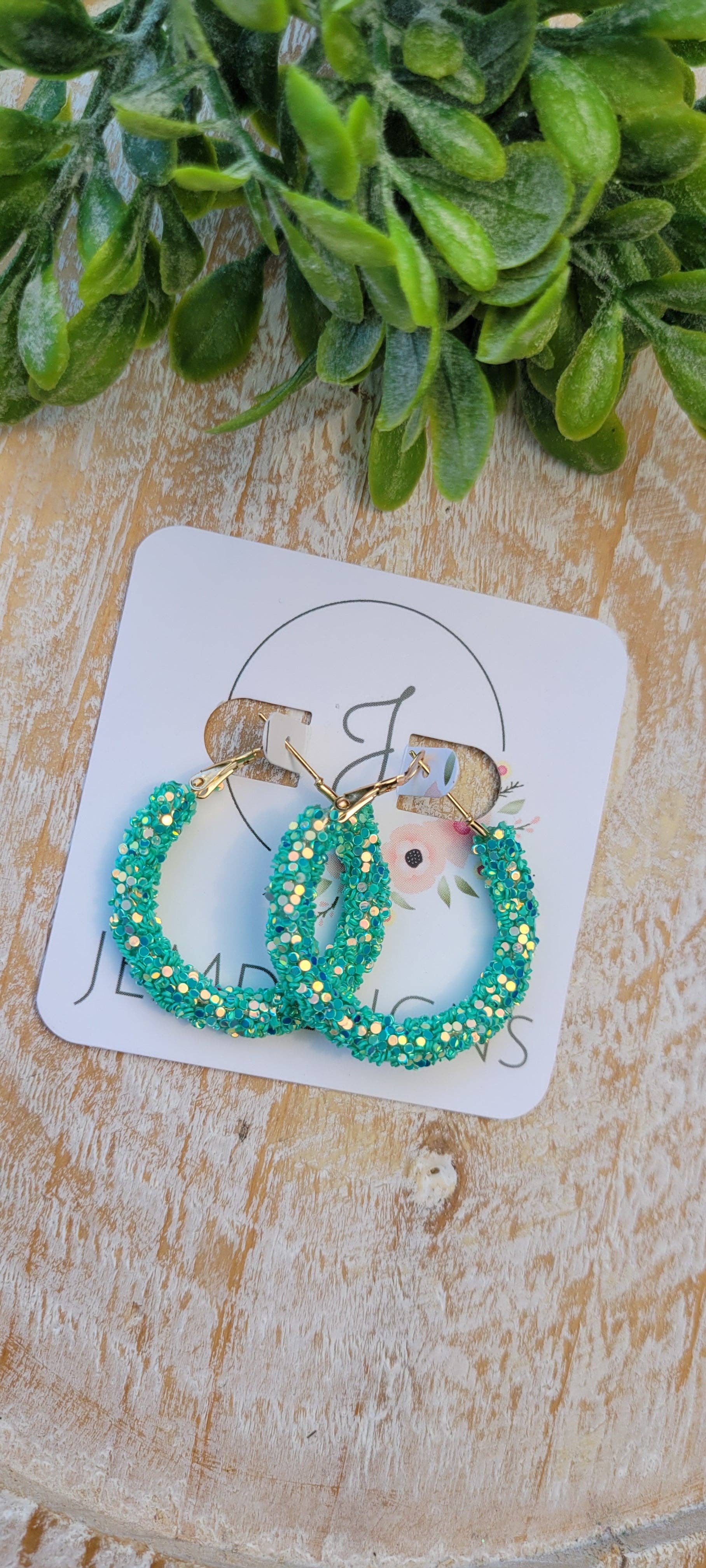 Aqua Glitter Hoop Earrings