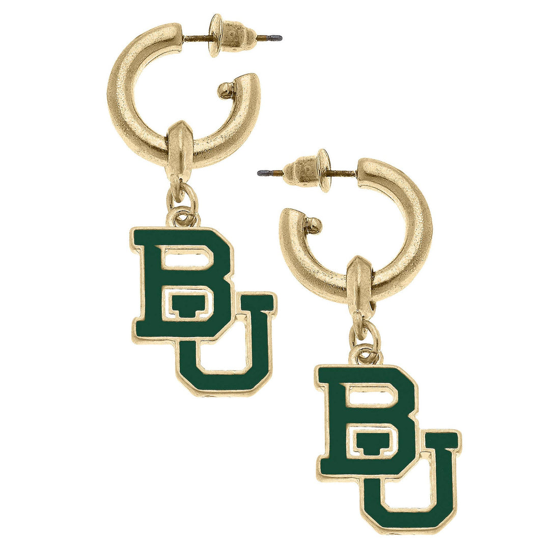 Baylor Bears Enamel Drop Hoop Earrings in Green/Gold by Canvas Style