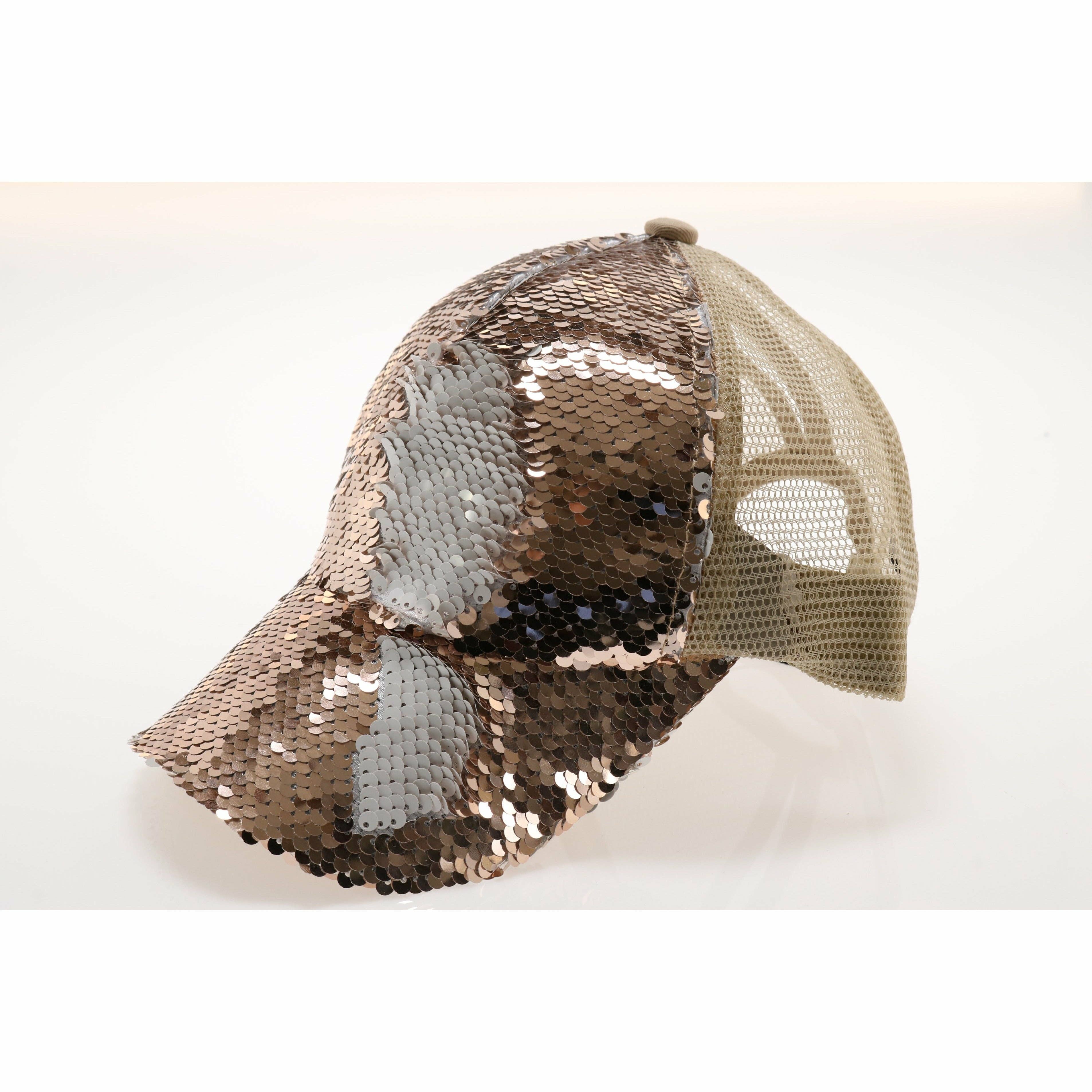 Sequin Mesh Back High Ponytail CC Ball Cap BT723: Rose/Teal/Rose