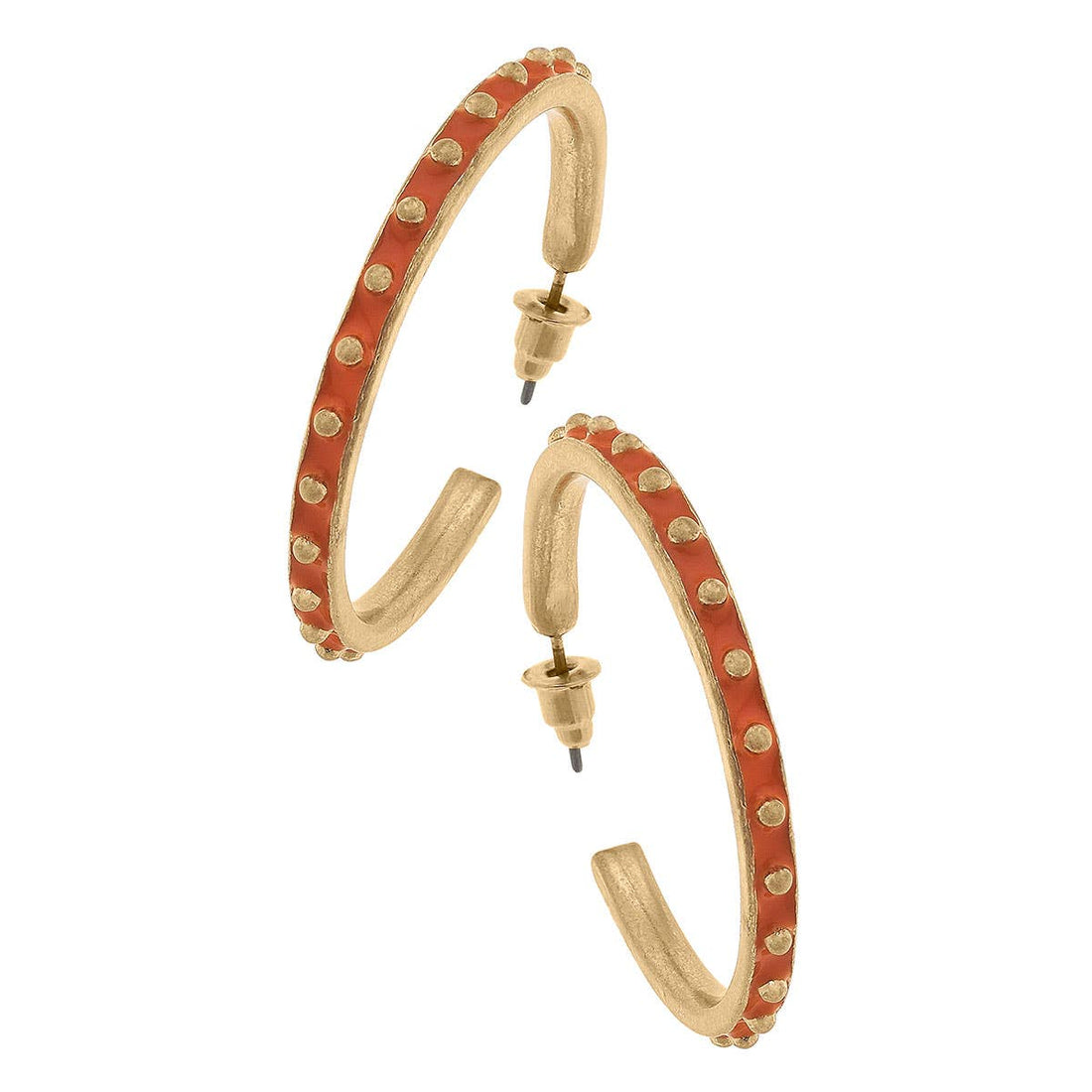 Aubrey Enamel Studded Metal Hoop Earrings: Orange by Canvas Style