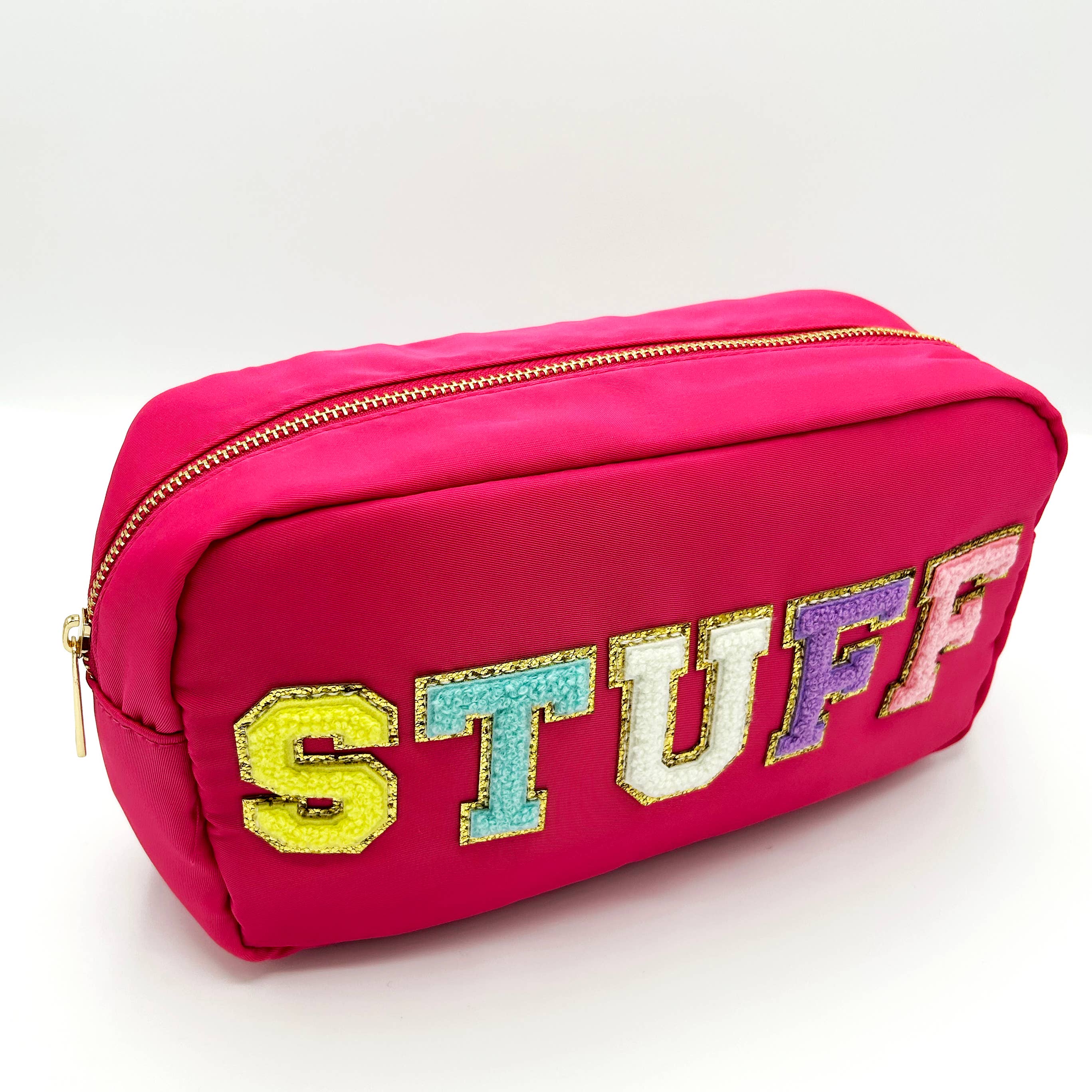 Cosmetic or Toiletry Bag with Varsity Letter Patches: Black with GLAM