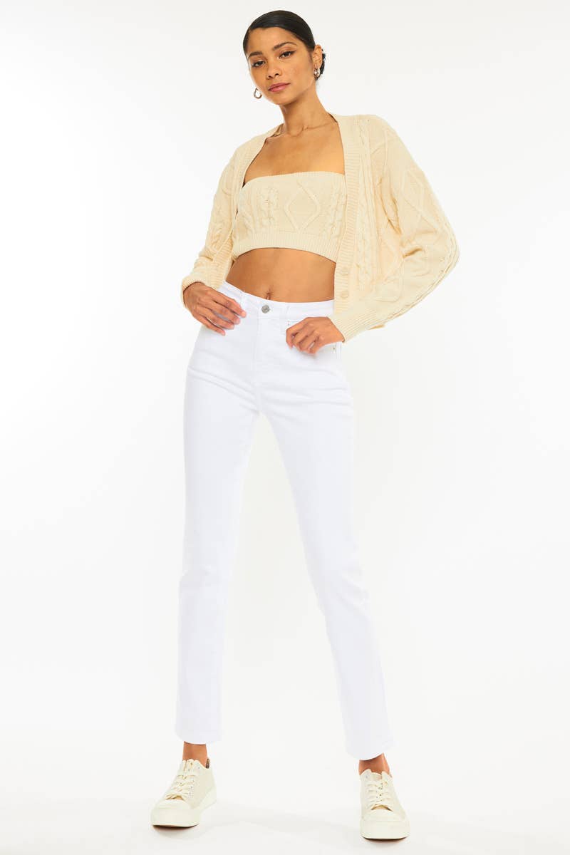 OPEN PACK HIGH RISE SLIM STRAIGHT JEANS-KC11252WT: WHITE / 7/27