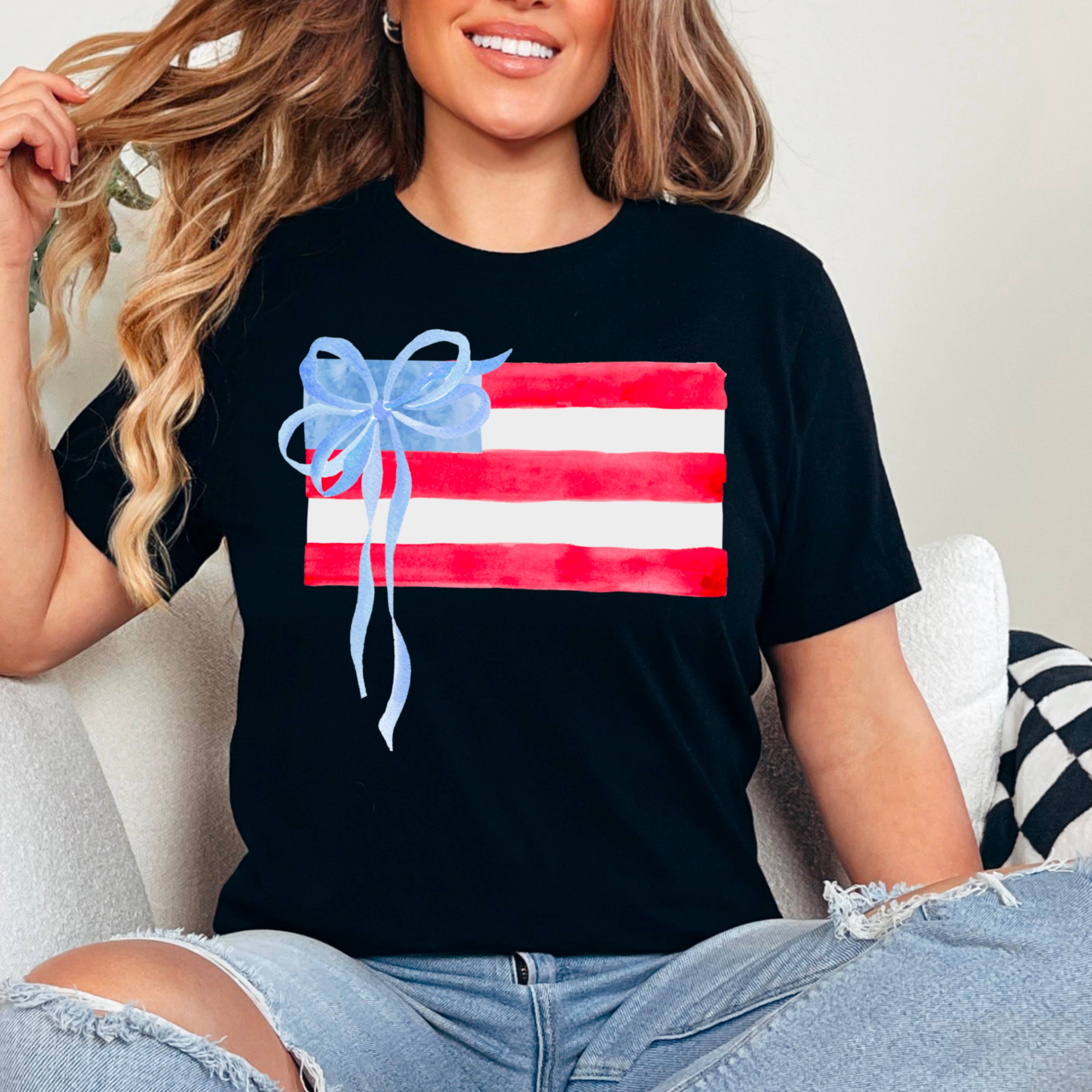 Coquette American Flag July 4th Graphic Shirt |Comfort Color: White / Large