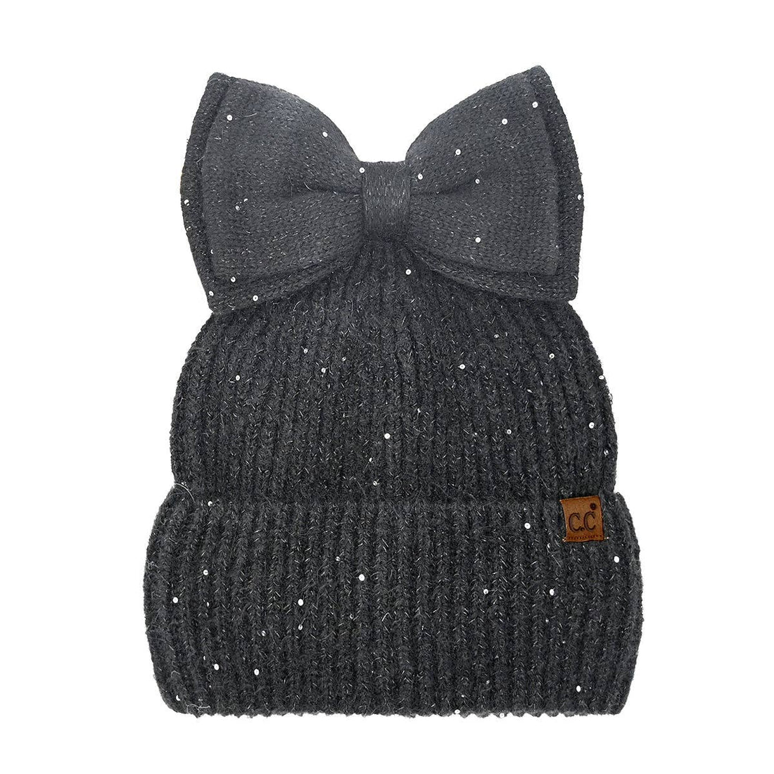 Sequin Bow Messy Bun C.C Beanie MBE0104: Black