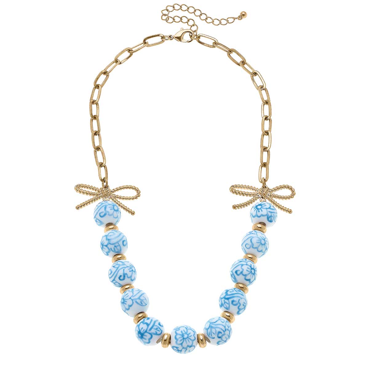Eloise Porcelain Beaded Chain Link Necklace in Wedgwood Blue by Canvas Style