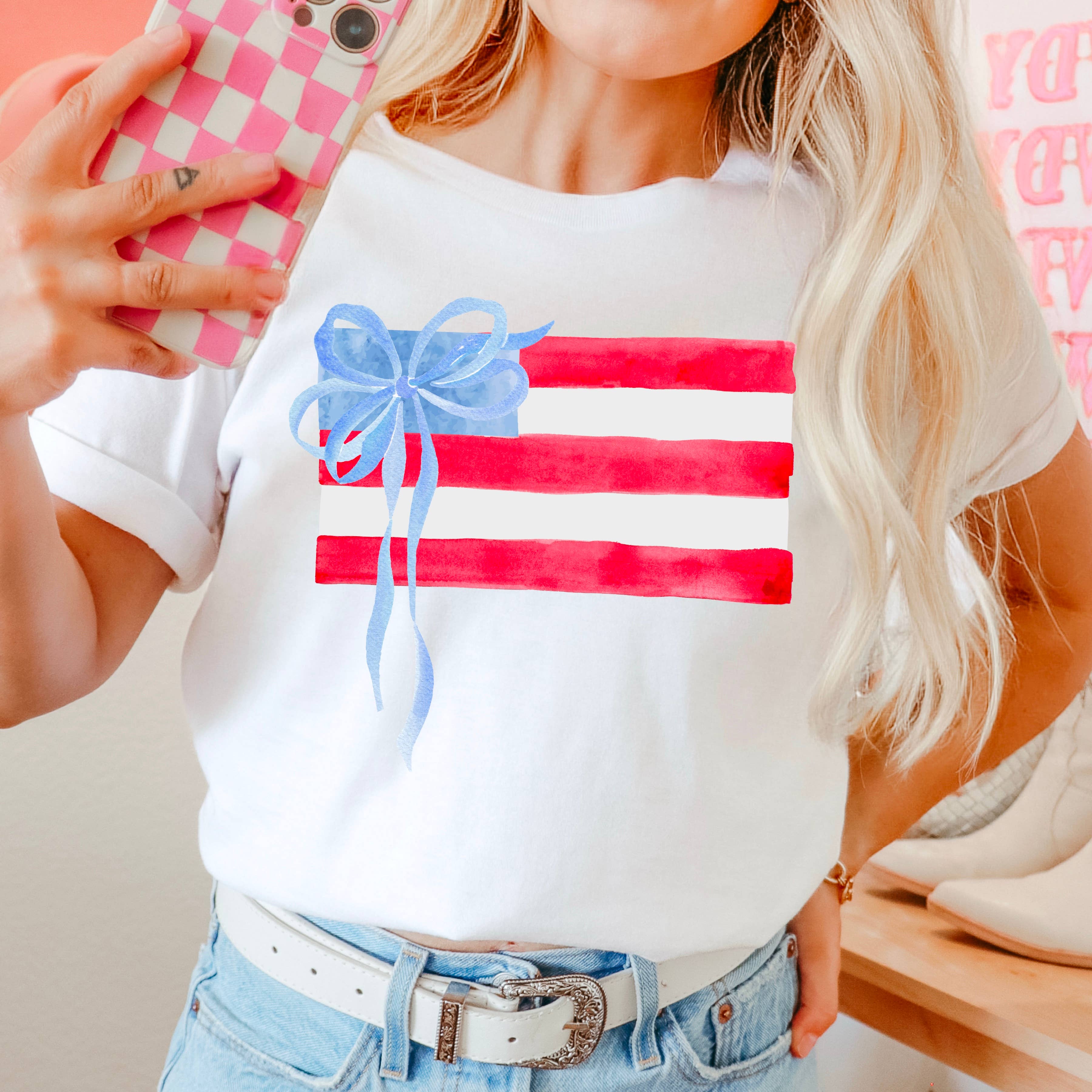 Coquette American Flag July 4th Graphic Shirt |Comfort Color: White / Large