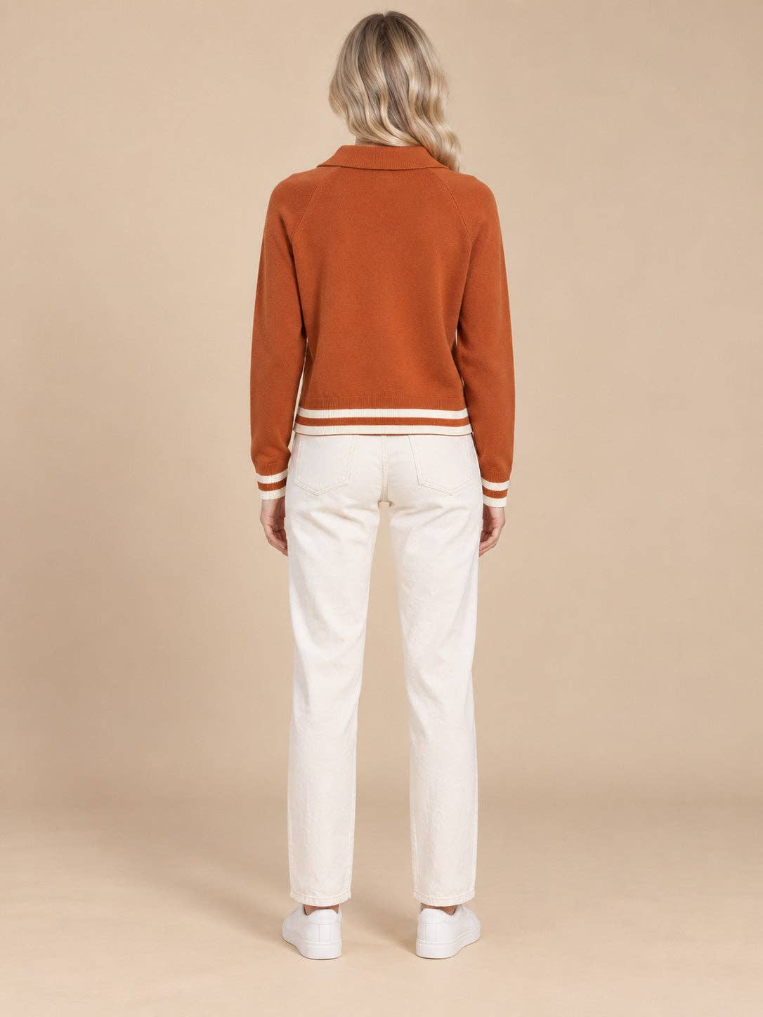 TEXAS Ace Polo Sweater: ORANGE/WHITE