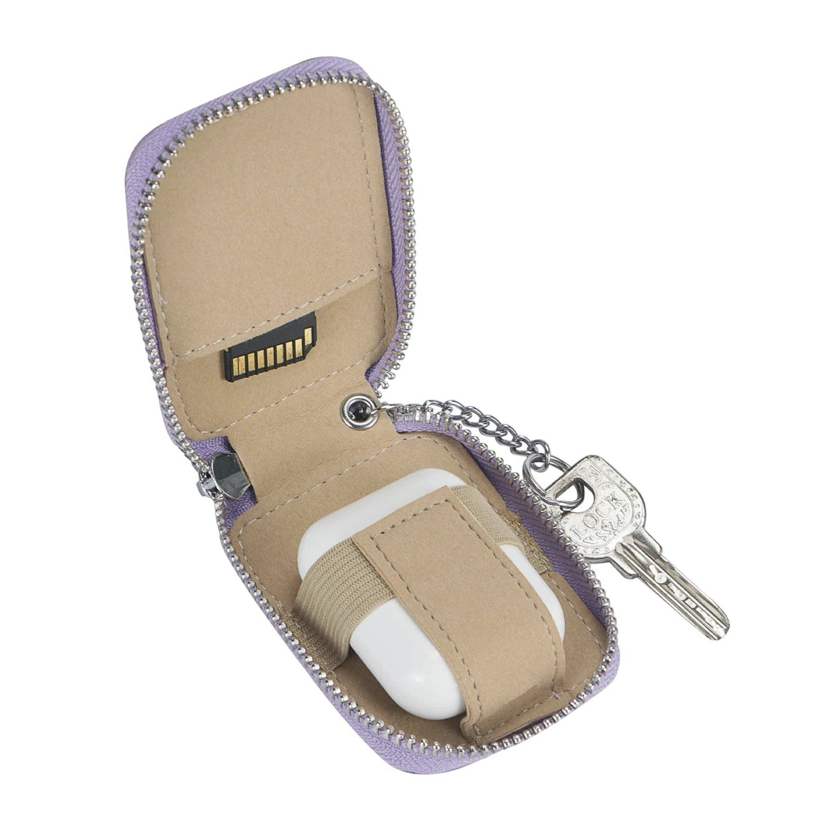 3901 Leather Earphone Pouch with Keychain: Orange