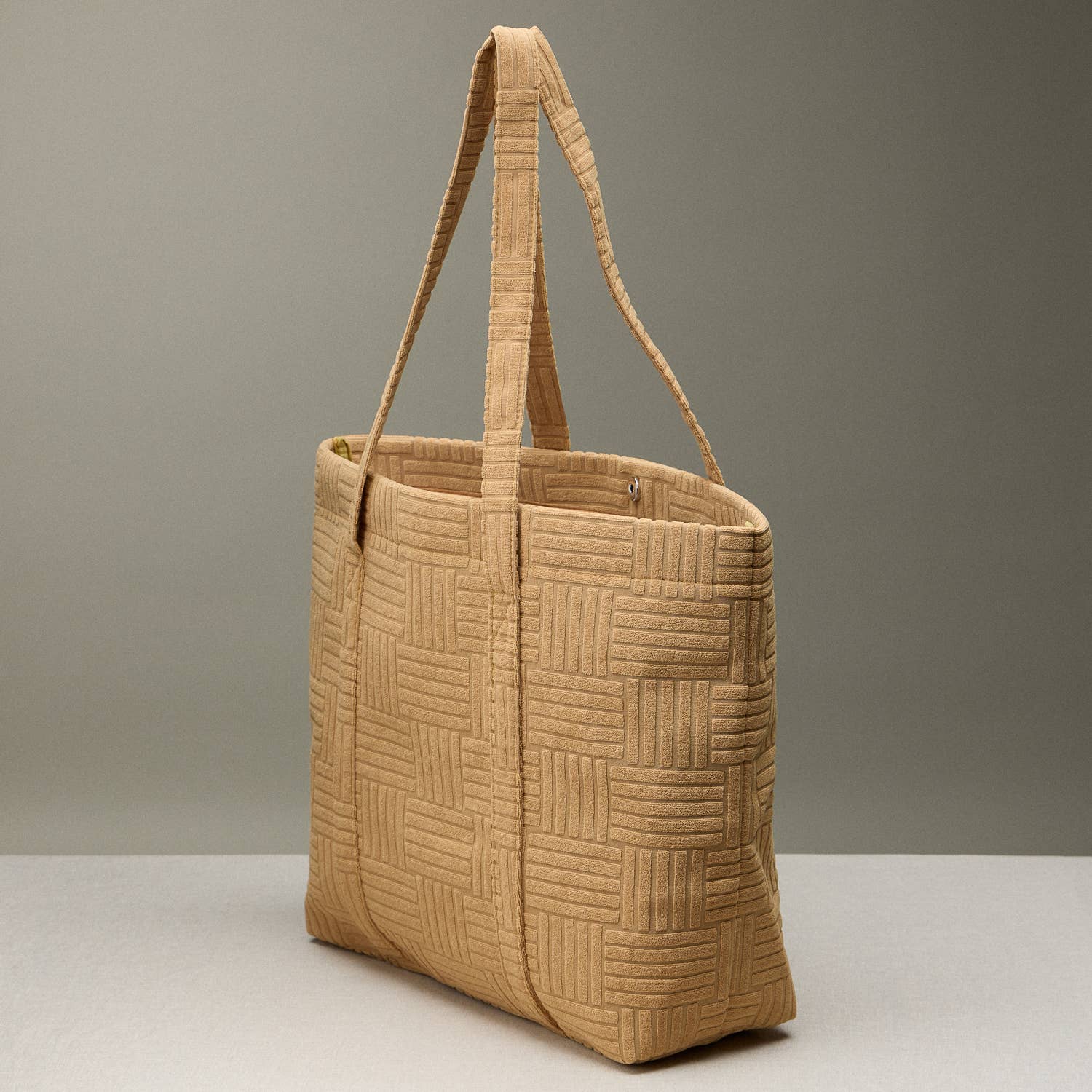 Quilted Tote Bag with Woven Texture: Light Blue / One / 5AG78035
