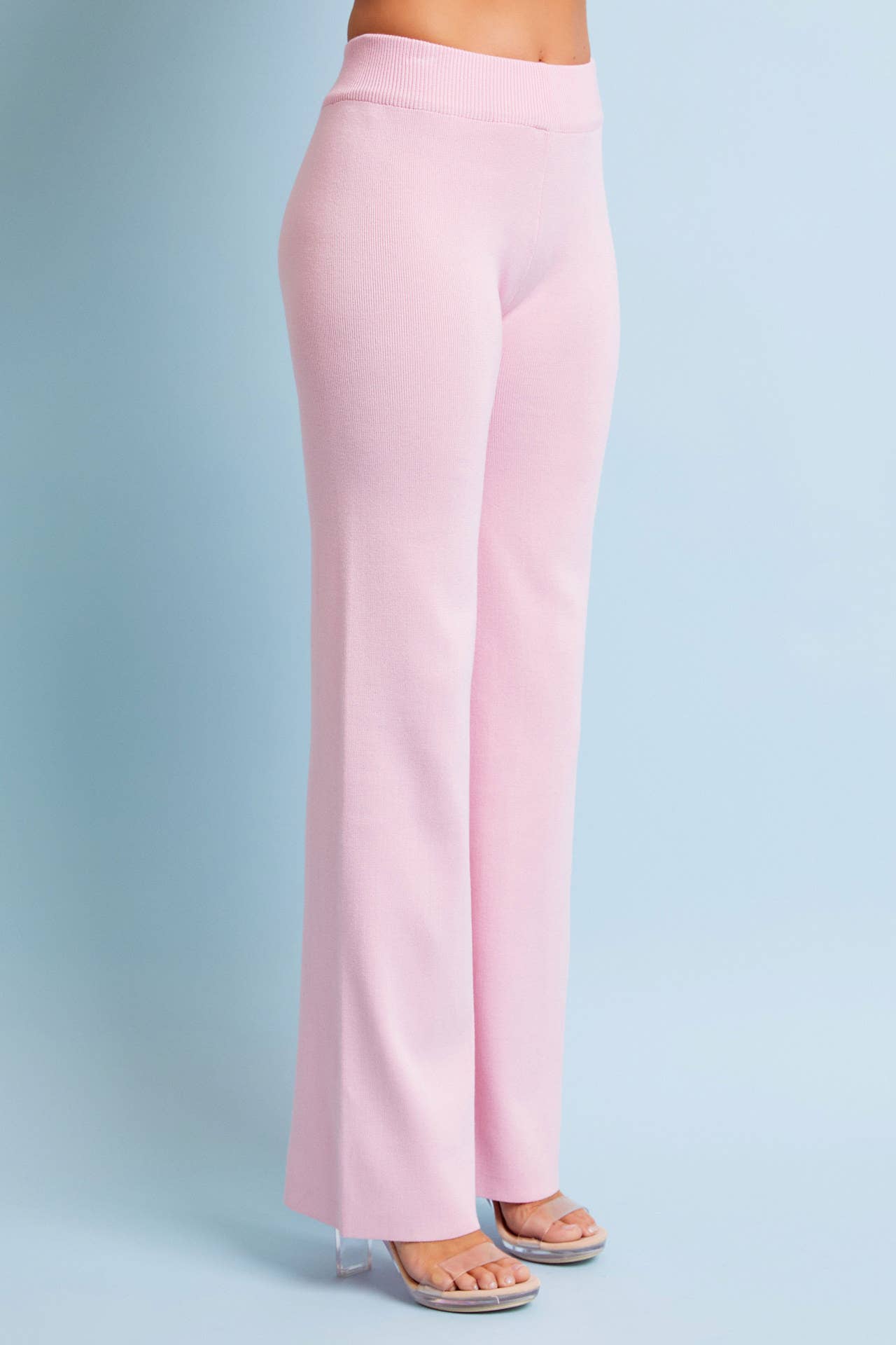 Knit Button Down Cardigan & Pants Set: LIGHT PINK / S