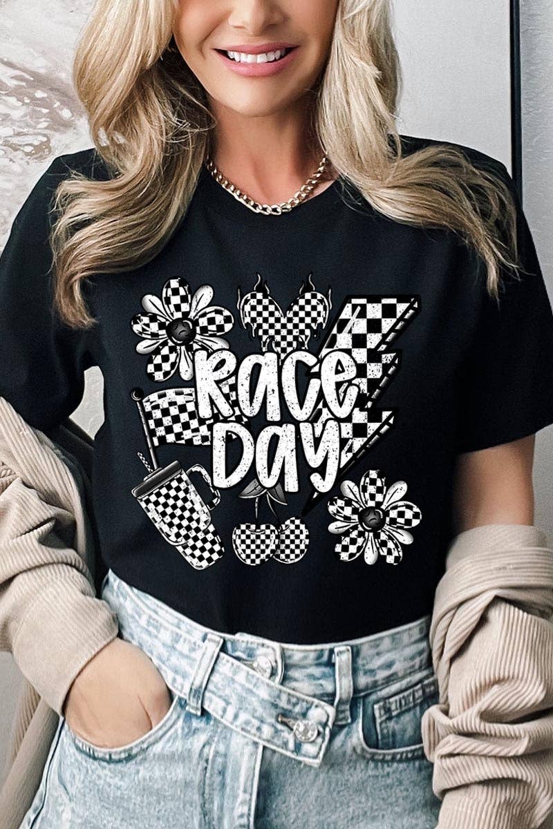 Race Day Graphic Tee: DARK GREY HEATHER