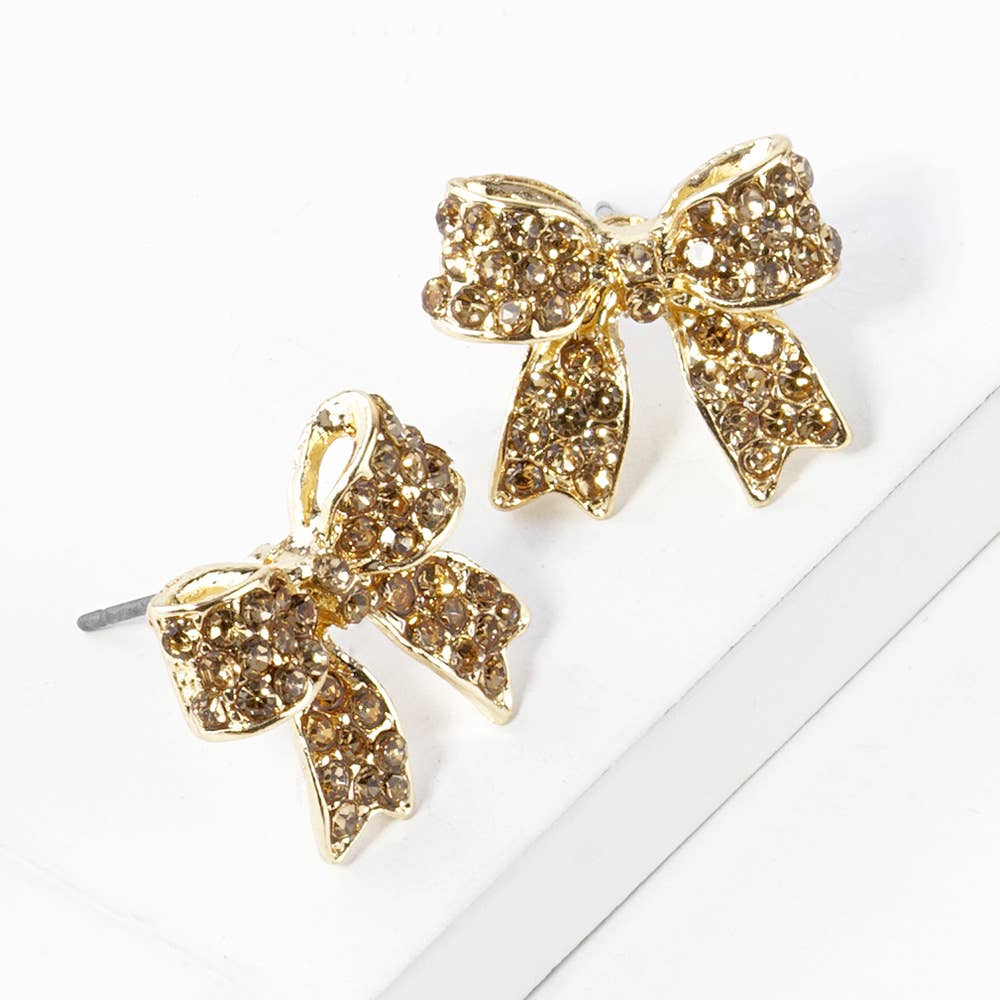 Crystal Rhinestone Pave Bow Stud Earrings
: Gold Clear
