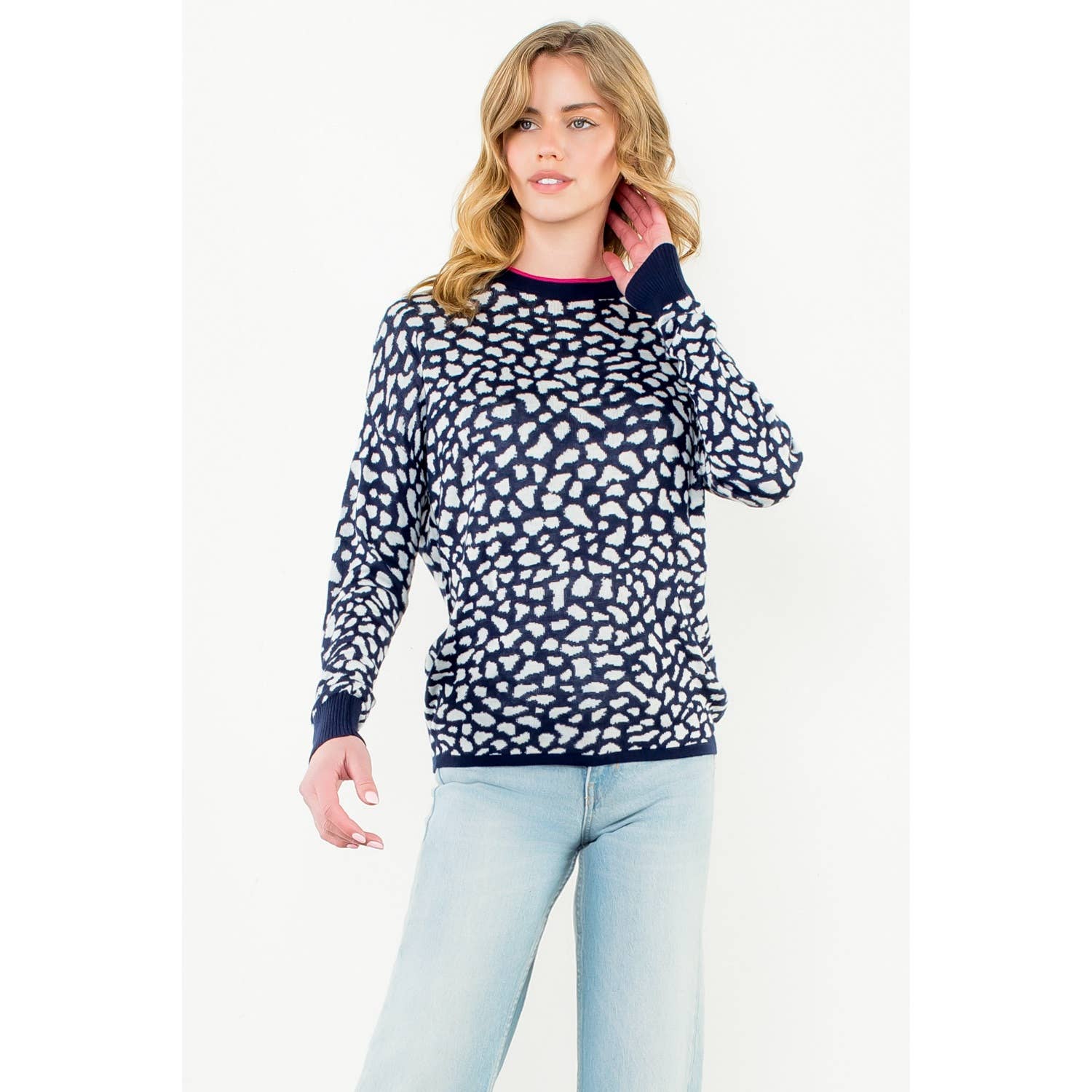 Spotted Pullover Sweater: NAVY