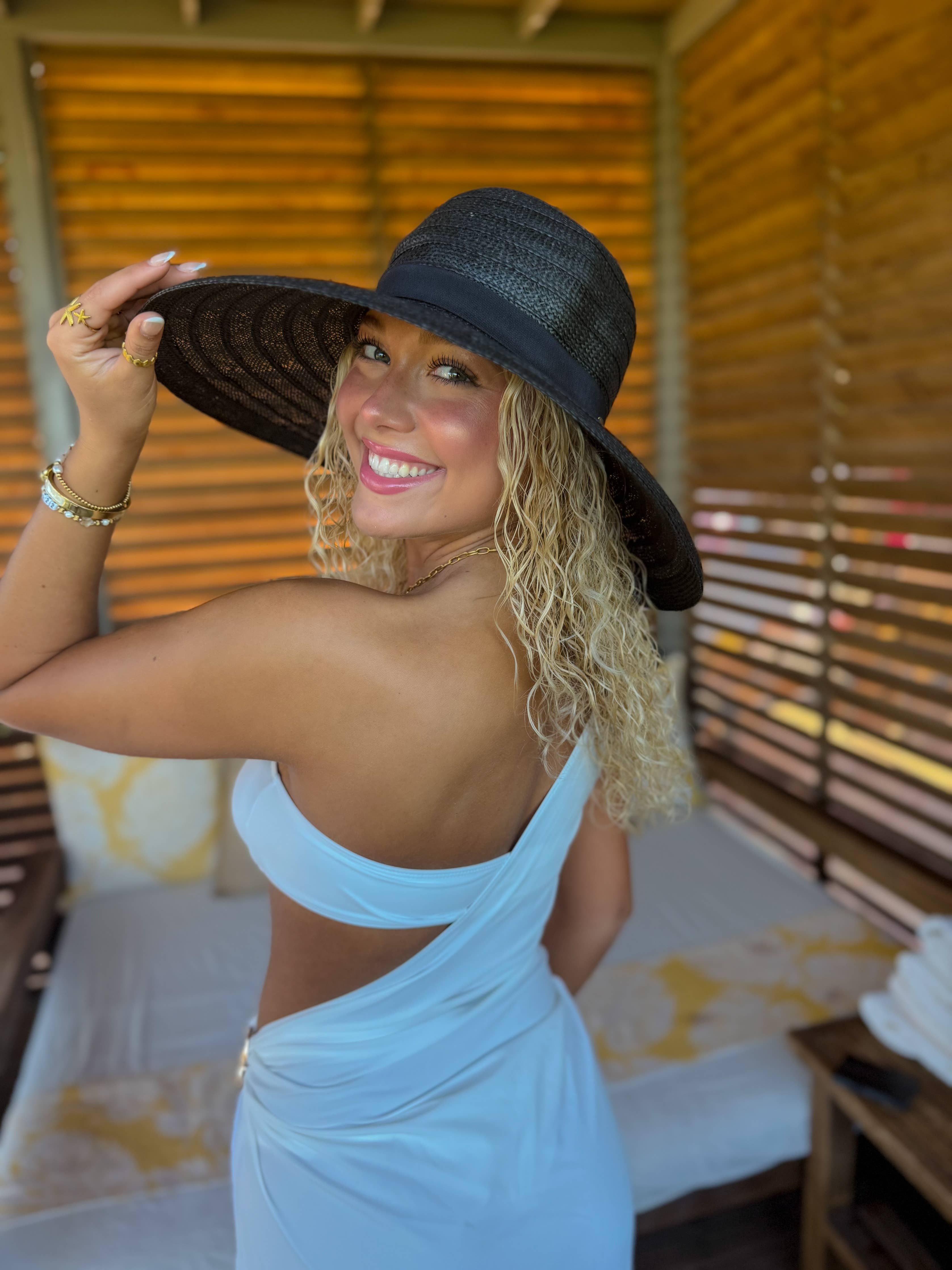 Straw Tie Band C.C Beach Hat STC0011: Natural