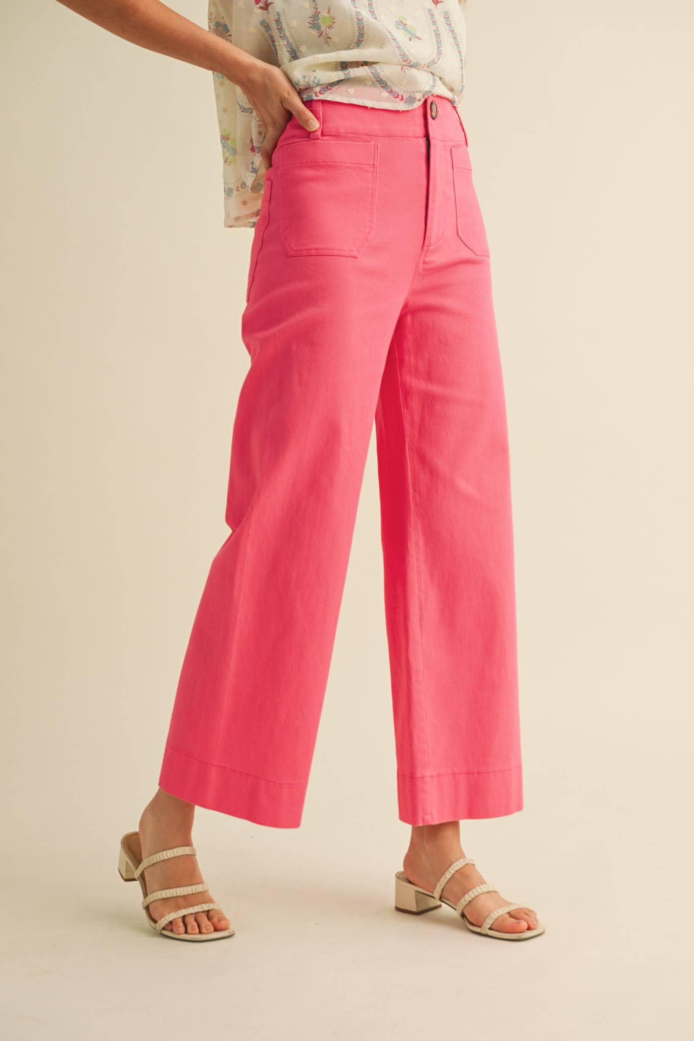 HIGH WAIST CROPPED WIDE LEG PANTS MP3303: Berry Pink / M