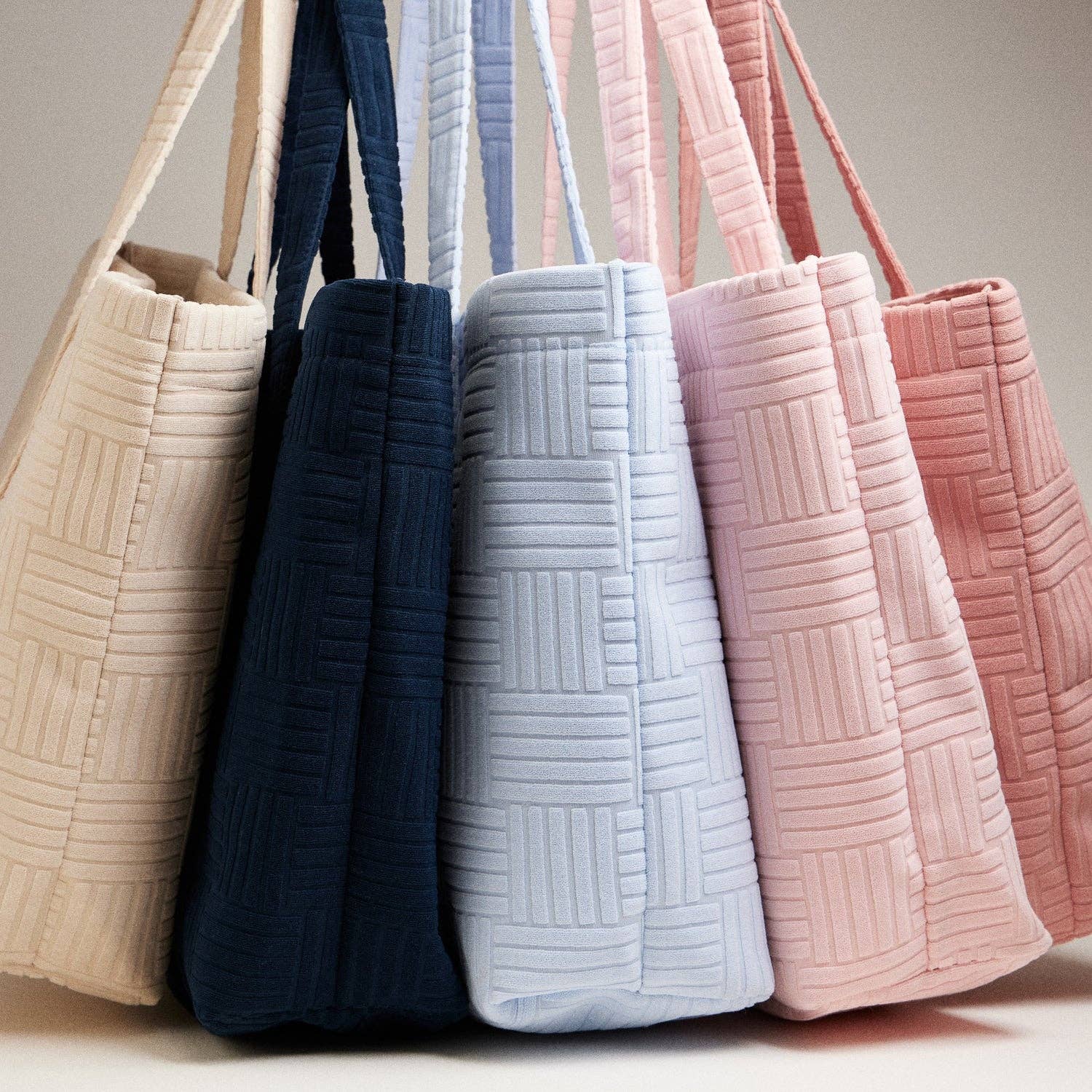 Quilted Tote Bag with Woven Texture: Light Blue / One / 5AG78035