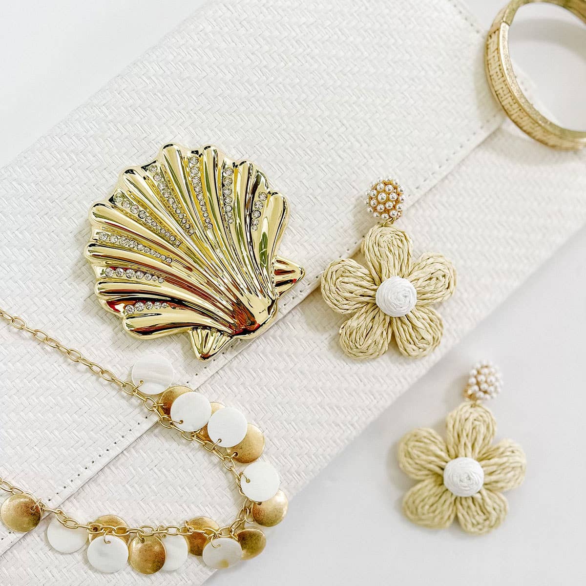 Naya Pearl and Gold Disc Statement Necklace in Mother of Pea