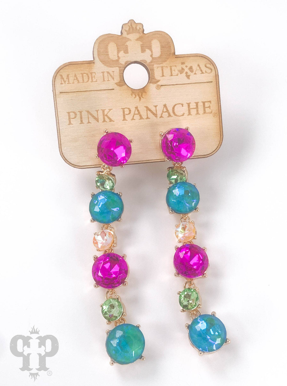 Rhinestone drop earring: Bright Multi- Pink Panache- Made in Texas