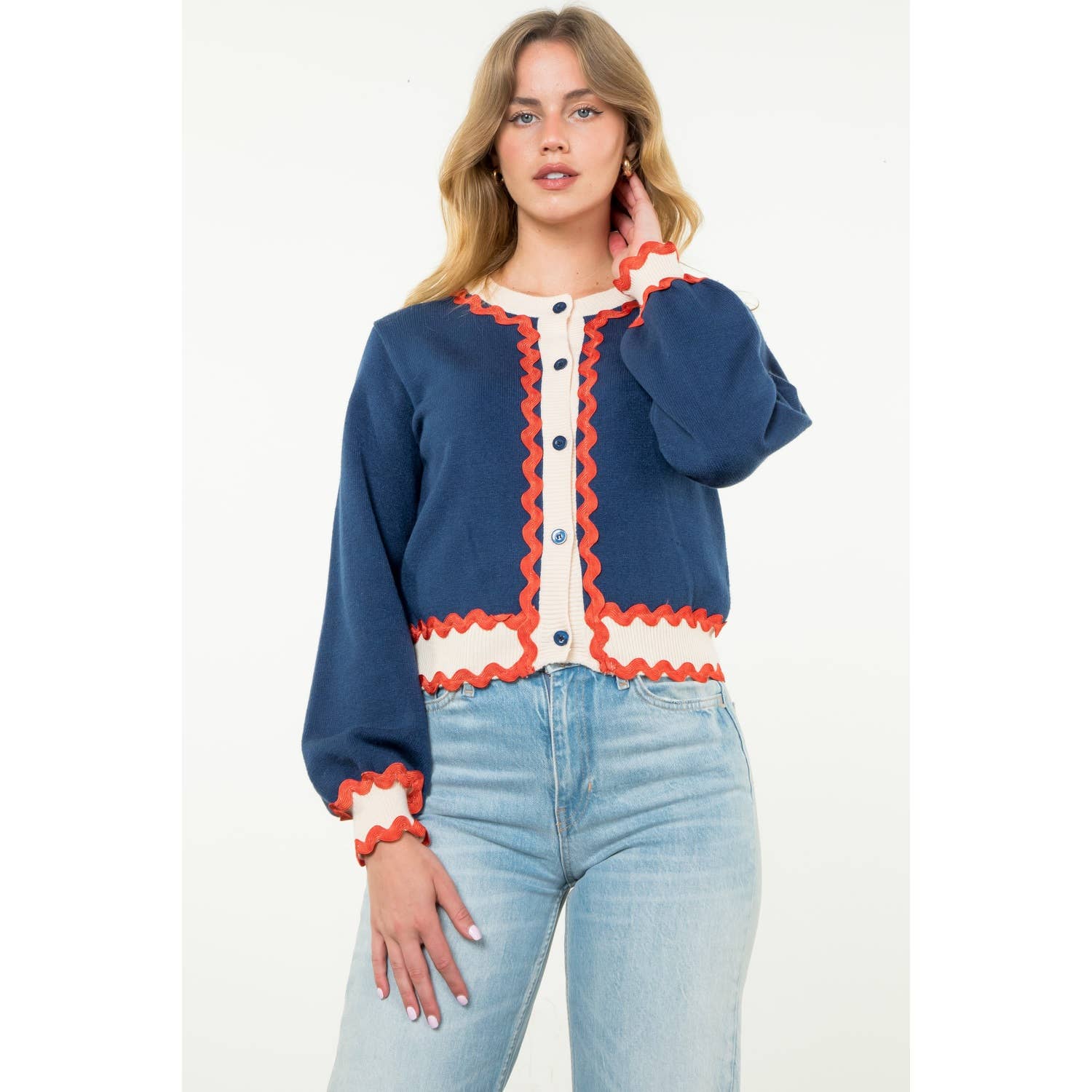 Button Up Knit Cardigan: CREAM / XS-S-M-L(1-2-2-1)