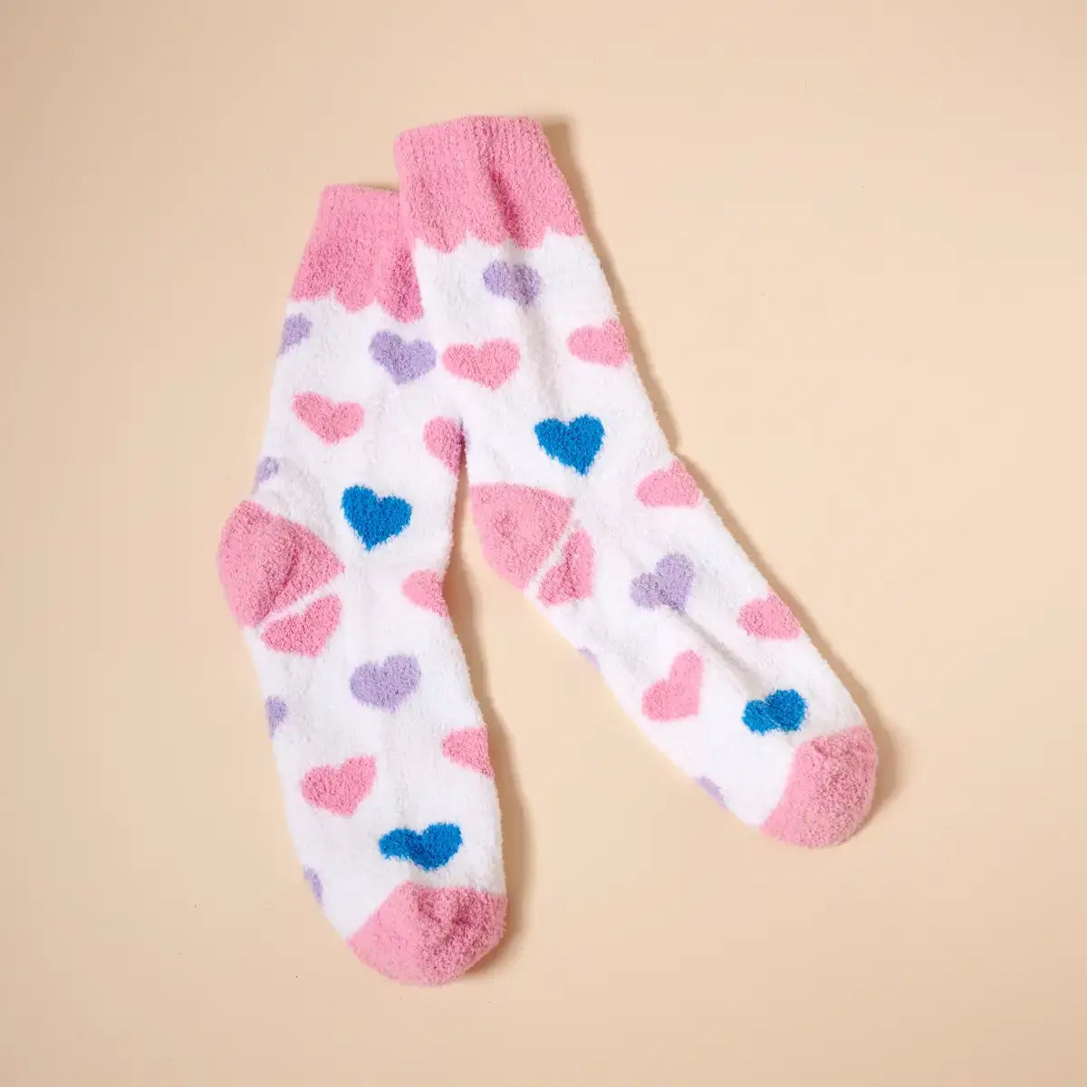 Fuzzy Heart Print Socks Gift Set – 4 Pairs for Valentine&