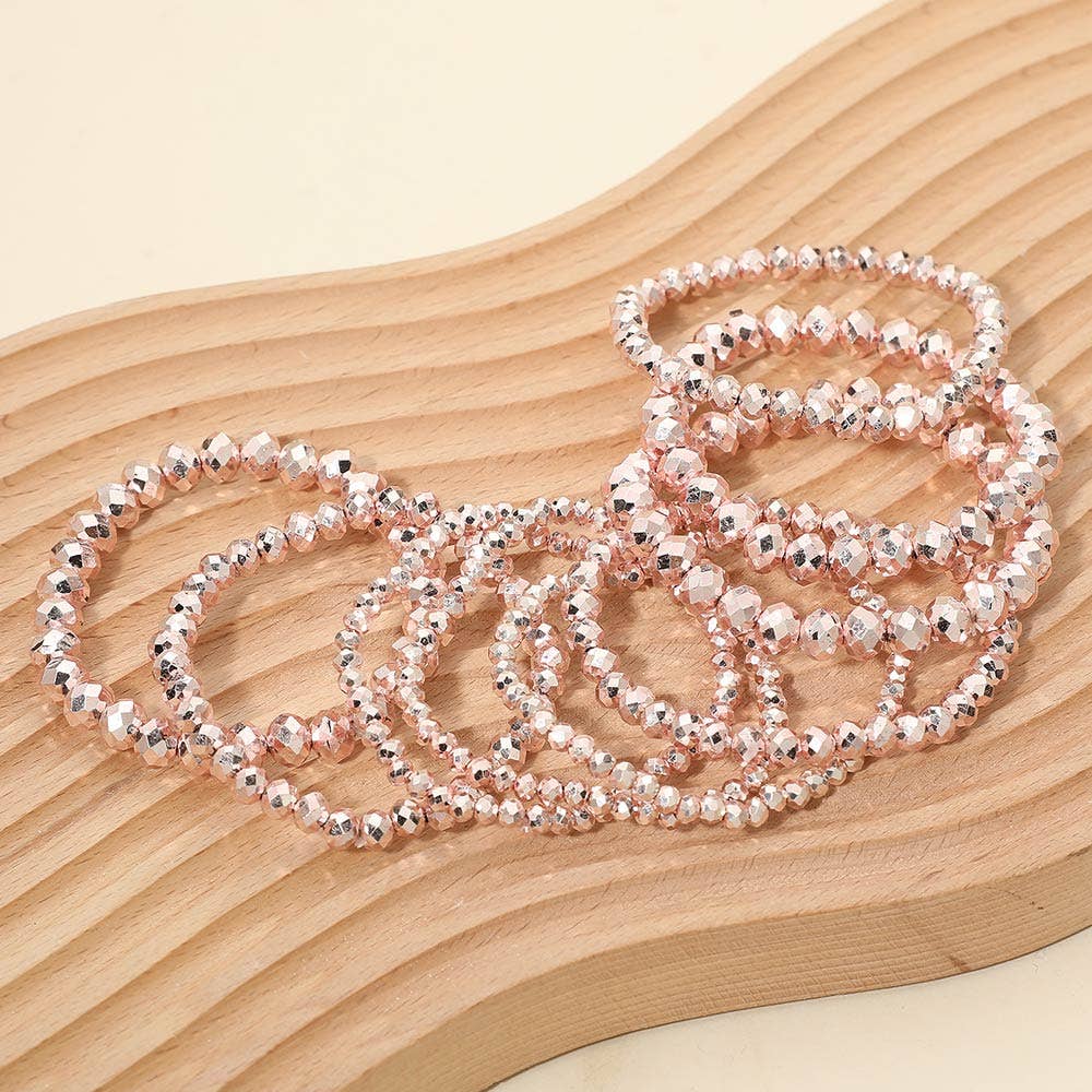 9PCS - Faceted Beaded Stretch Multi Layered Bracelets: Lavender