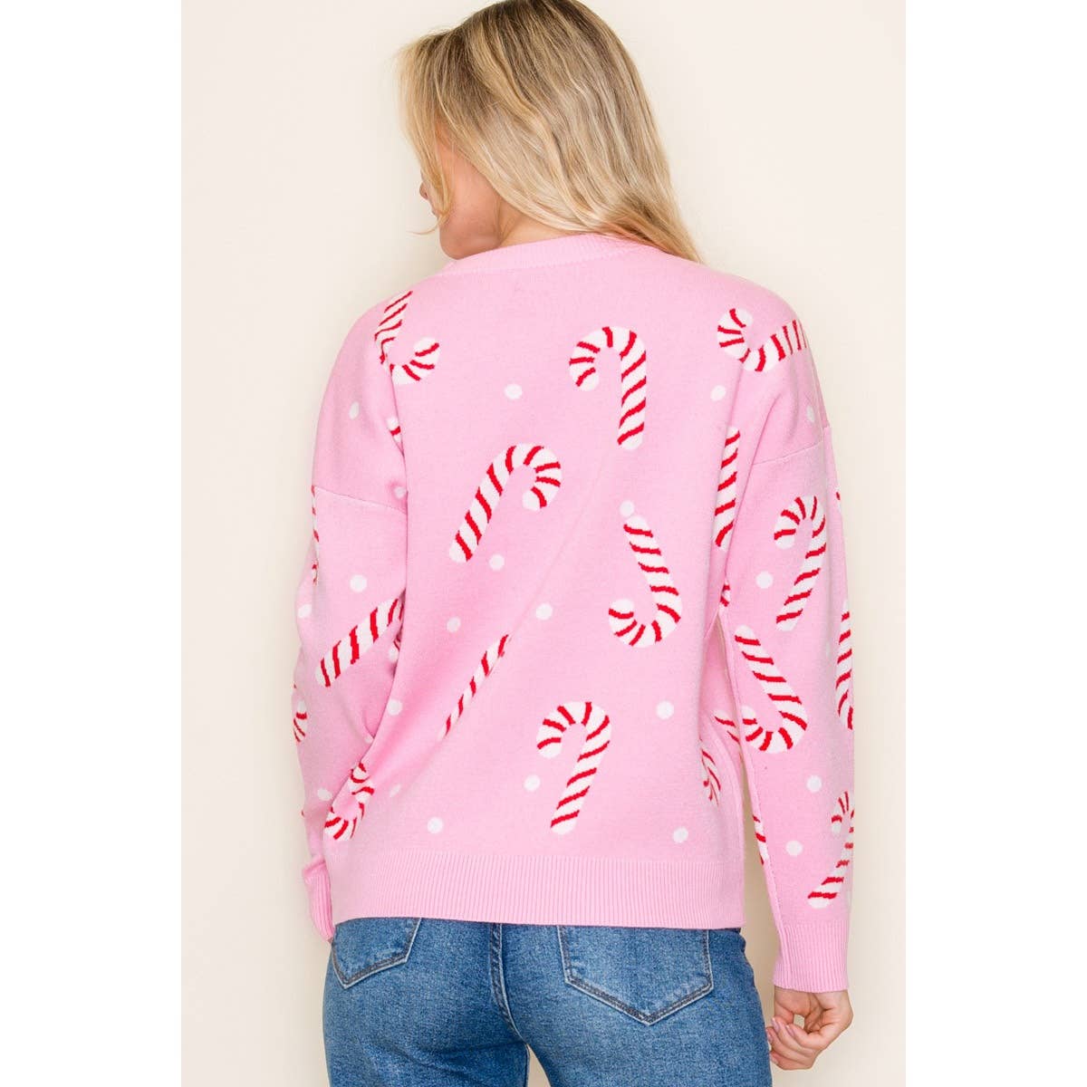 CHRISTMAS CANDY CANE SWEATER: GREEN / S-M-L-XL(2-2-2-1)