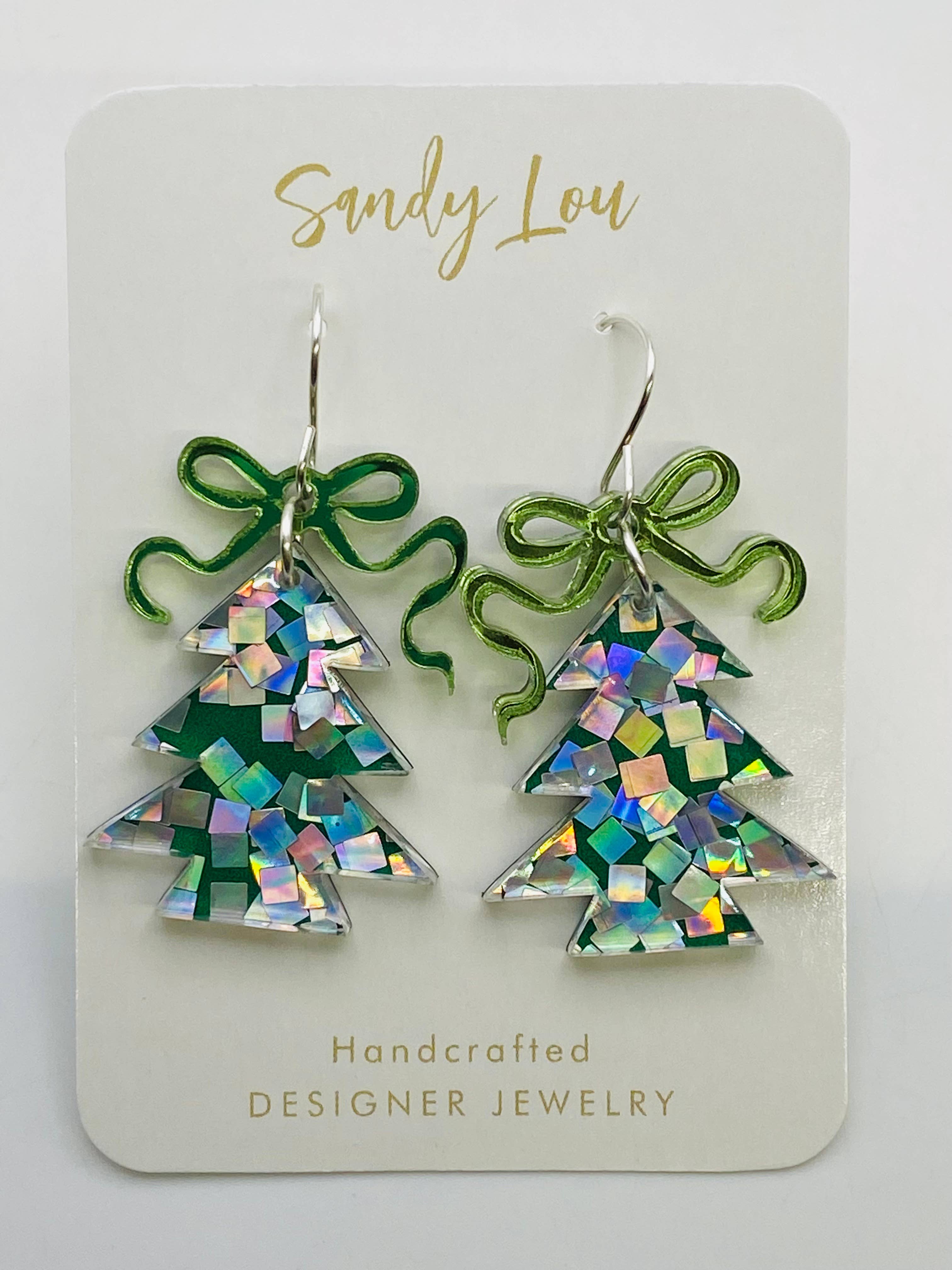 Merry Confetti Tree Earrings Christmas- Green Pixie Dust