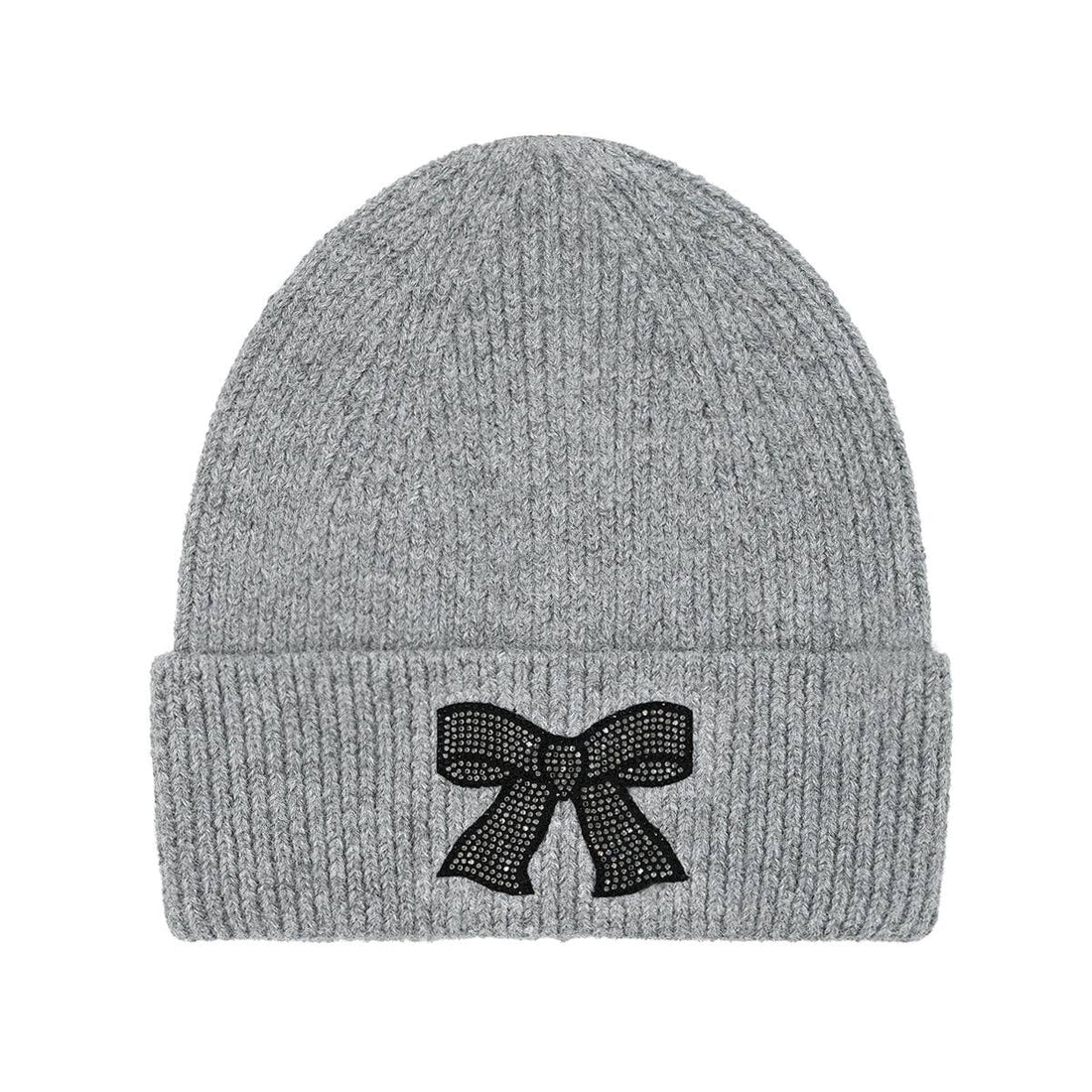 Rhinestone Ribbon Bow Embellishment C.C Beanie HTE0150: Lt. Grey
