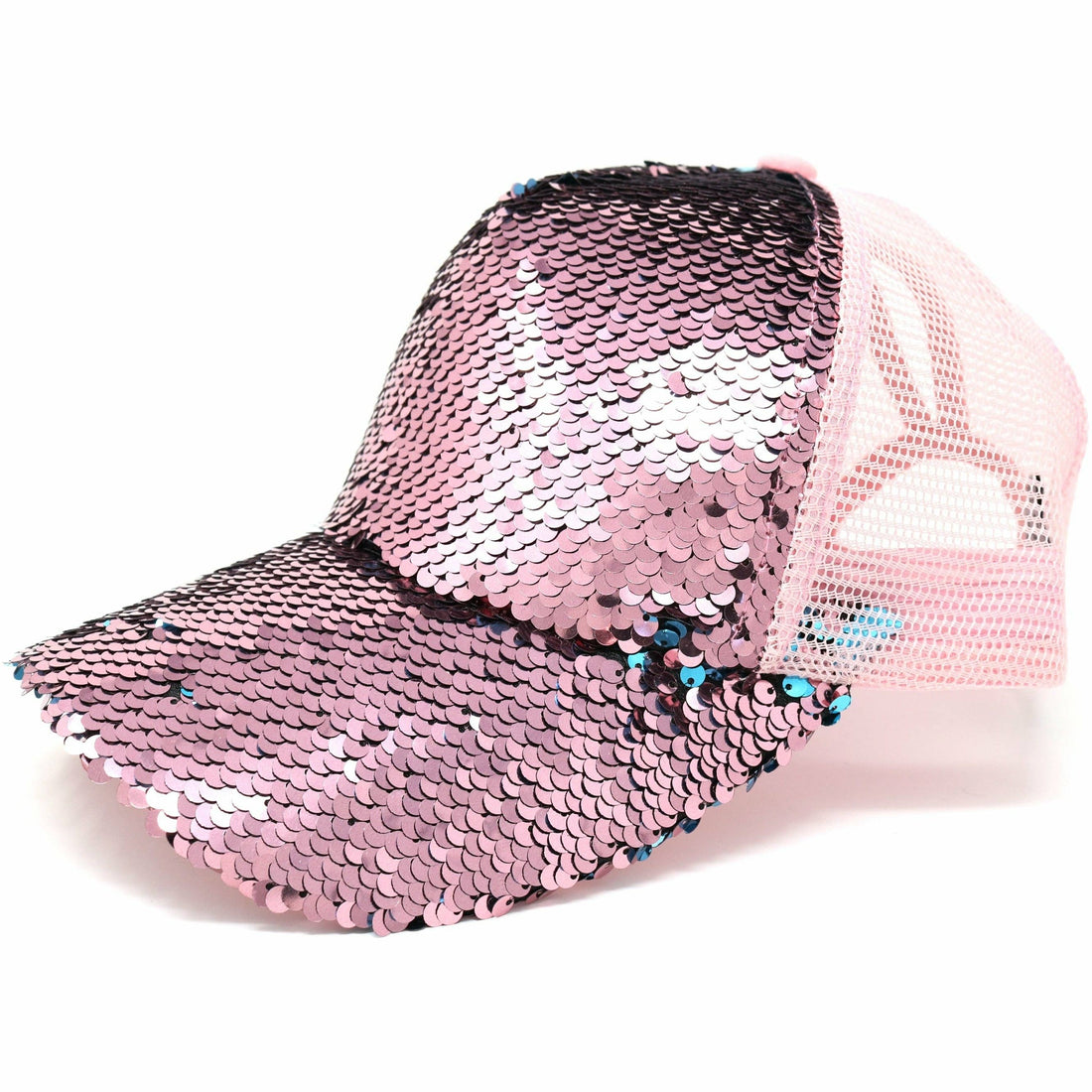 Sequin Mesh Back High Ponytail CC Ball Cap BT723: Rose/Teal/Rose