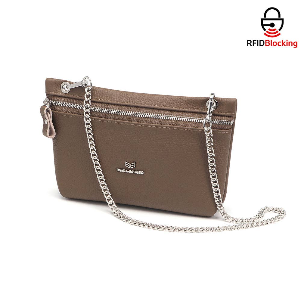 Genuine Leather RFID Crossbody Wallet: WineRed