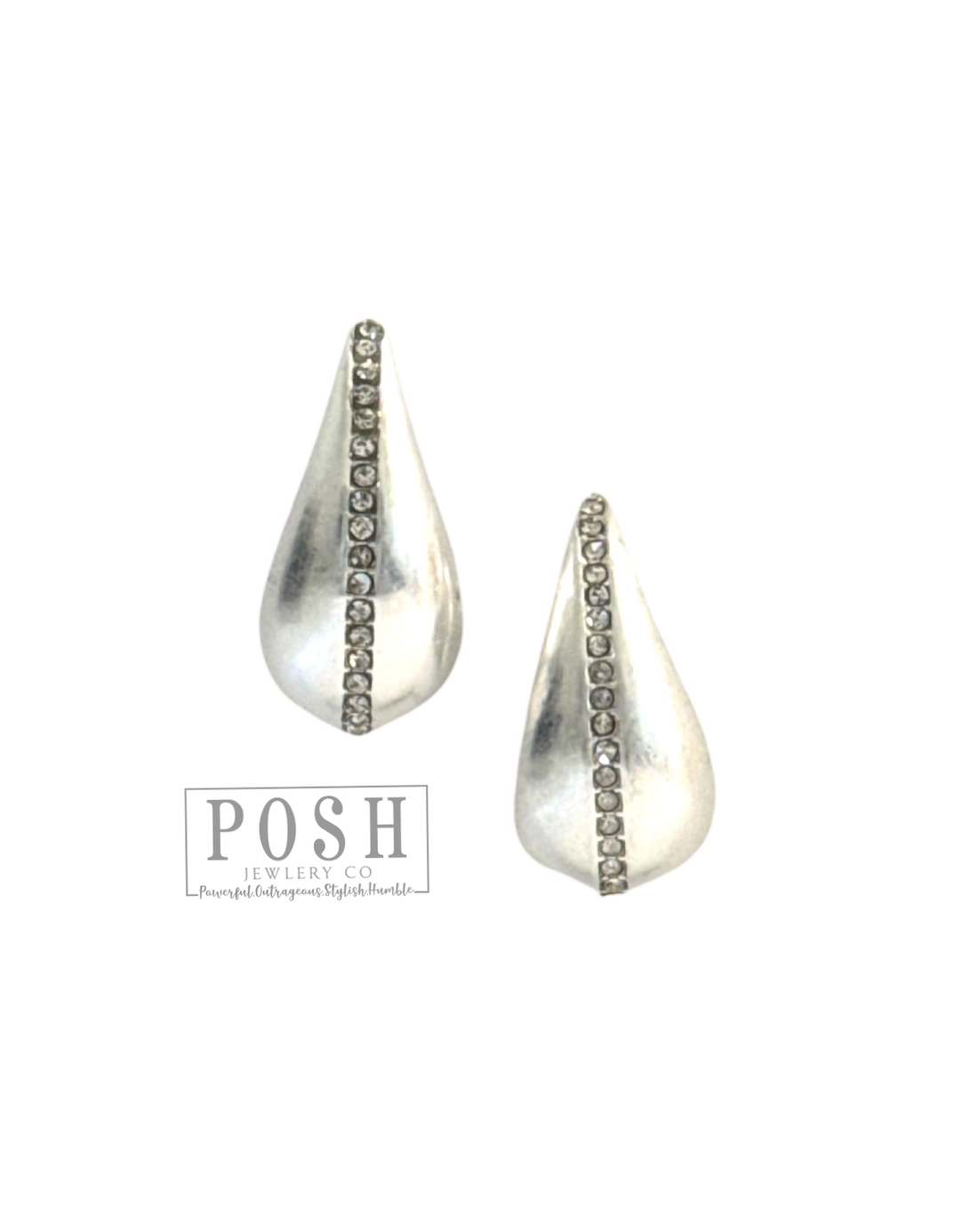 Raindrop rhinestone trail earring: Silver