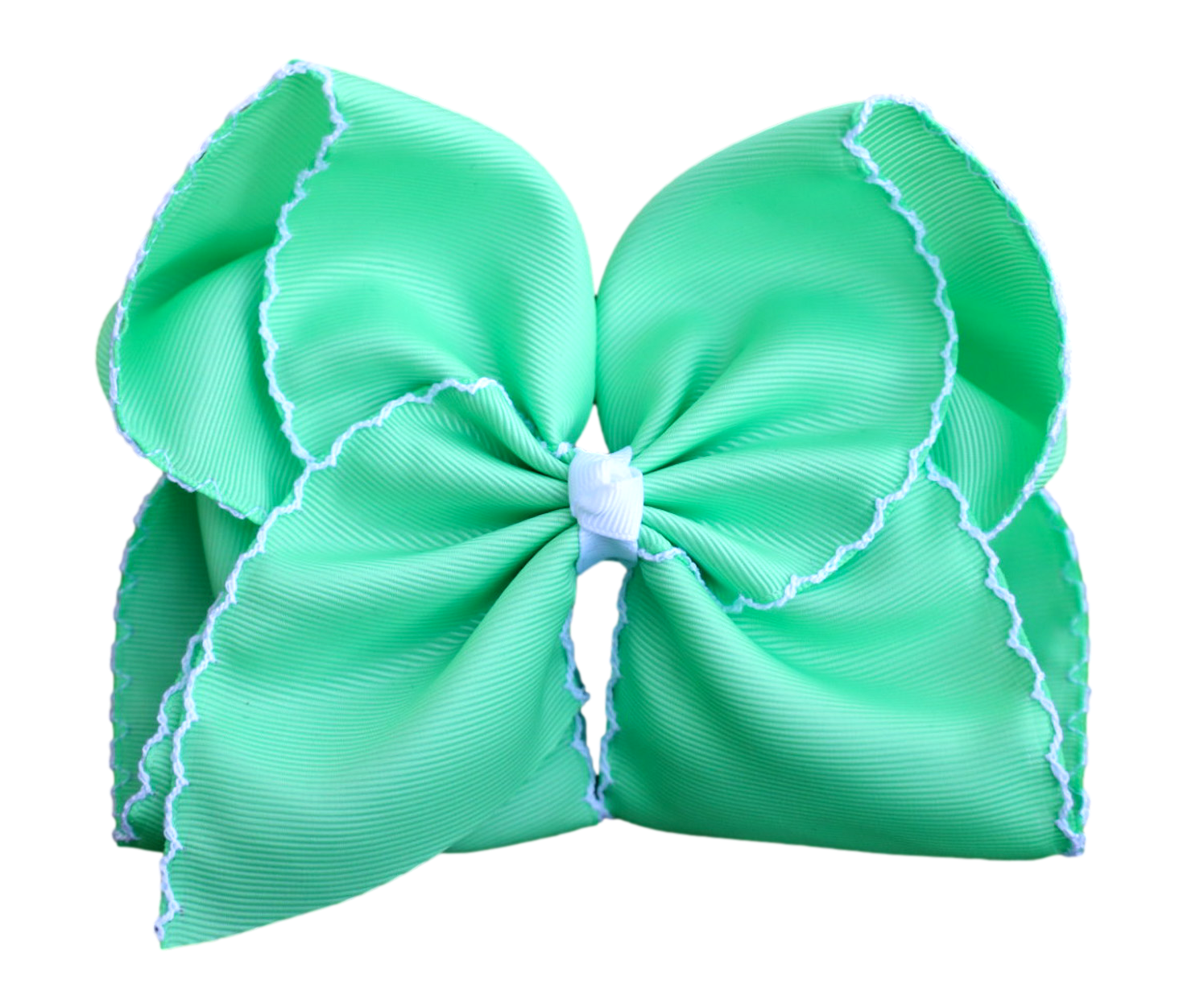 Mint Moon Stitch Hair Bow : Nylon Headband / 5 inch