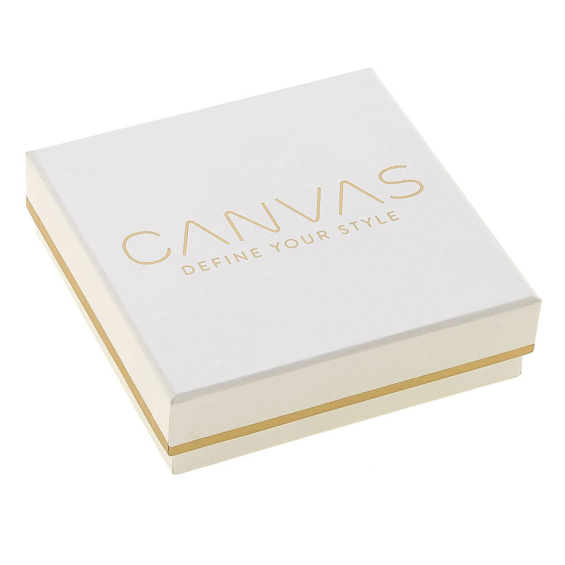 CANVAS Square Gift Box in White Linen with Gold Foil Accents
