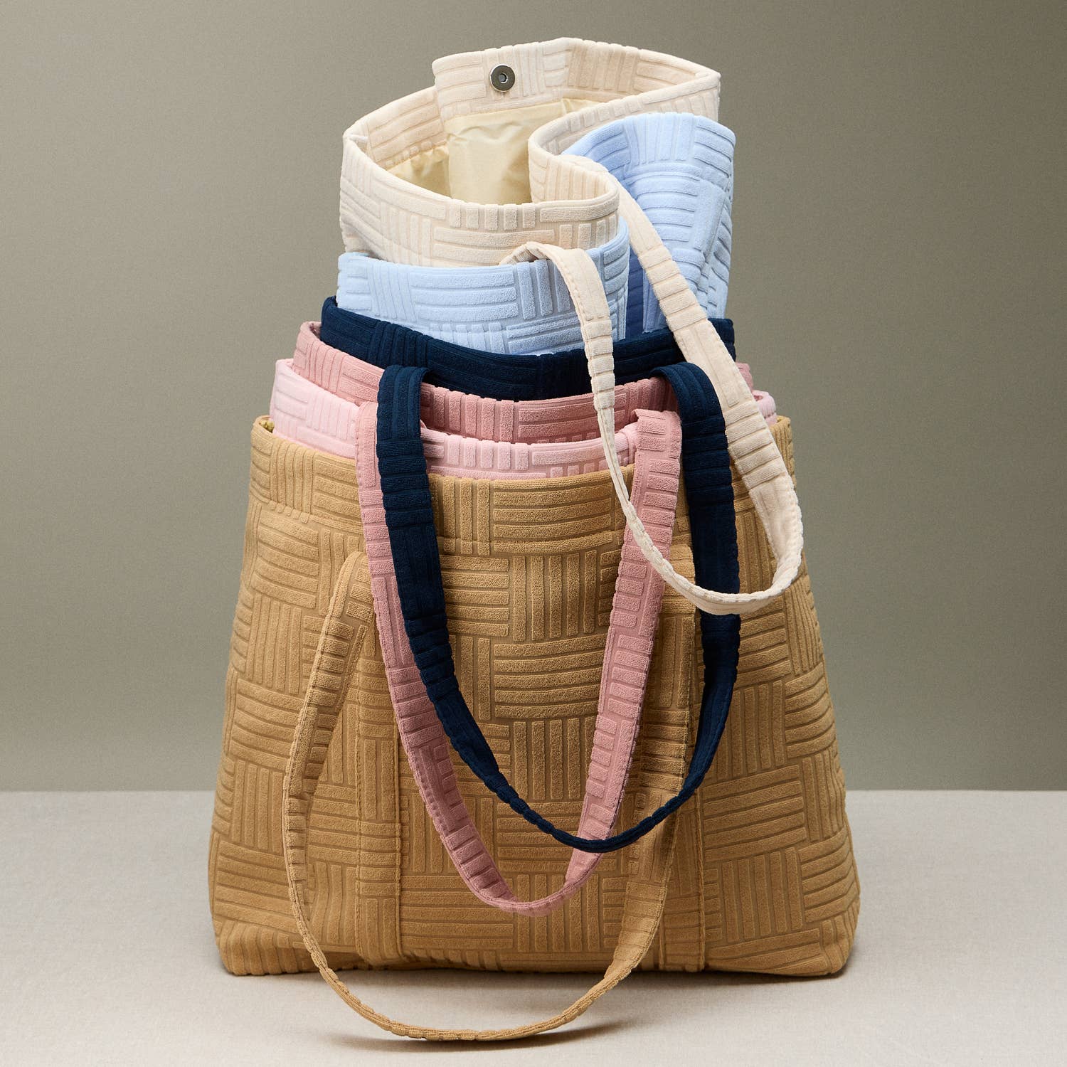 Quilted Tote Bag with Woven Texture: Light Blue / One / 5AG78035