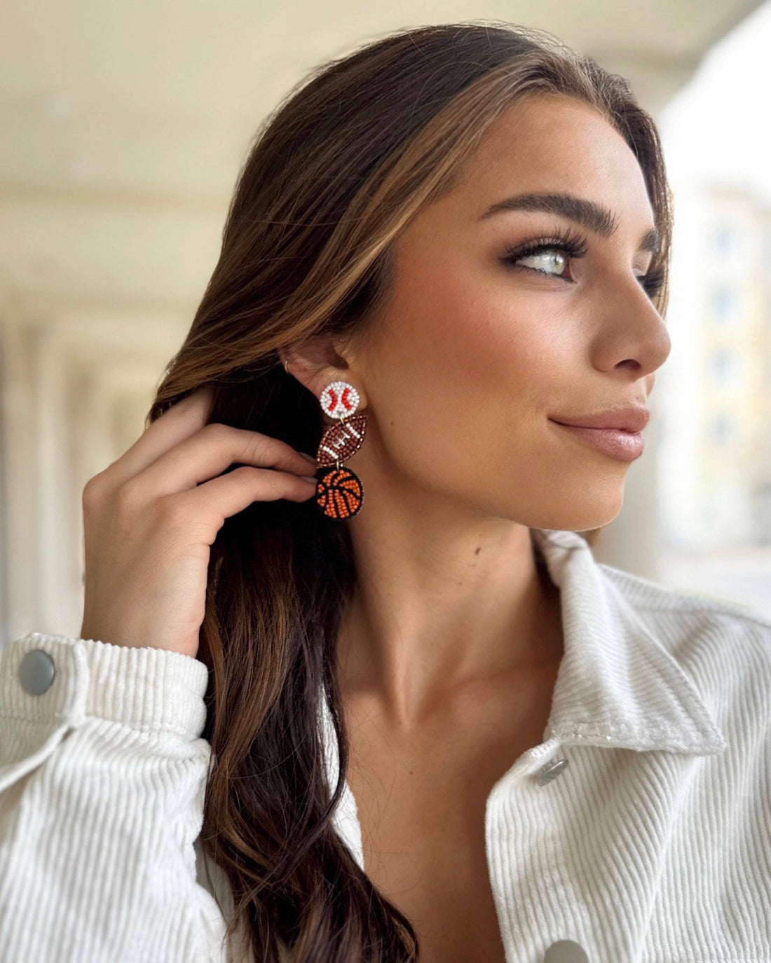 Trio Baseball Football Basketball Earrings