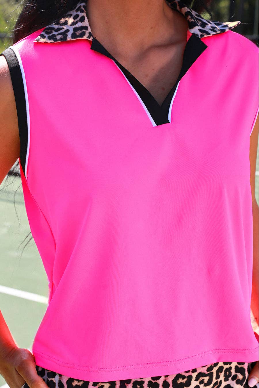 Everyday Polo Tank- Neon Pink Safari Chic: Pink/Leopard / 2XL