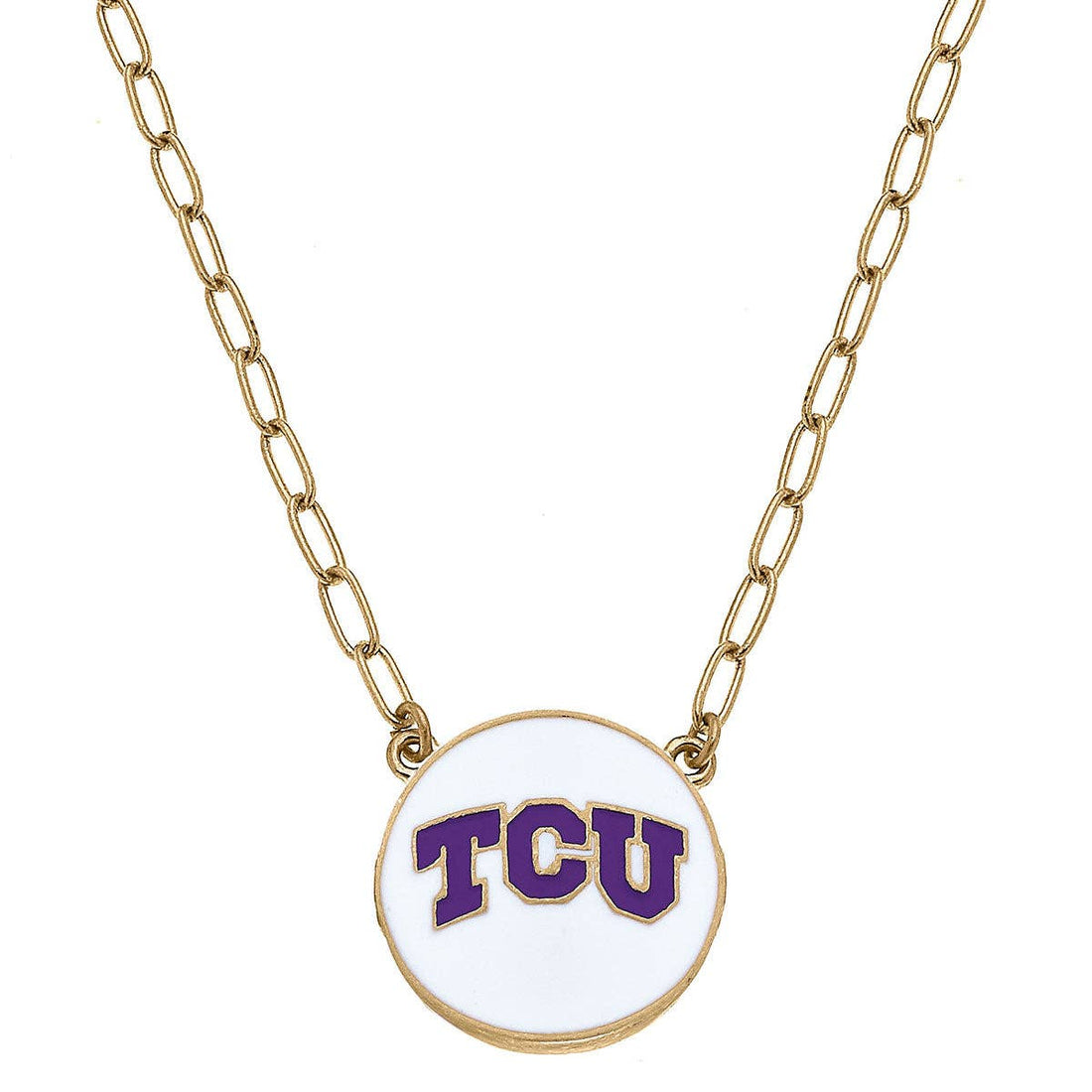 TCU Horned Frogs Enamel Disc Pendant Necklace in White