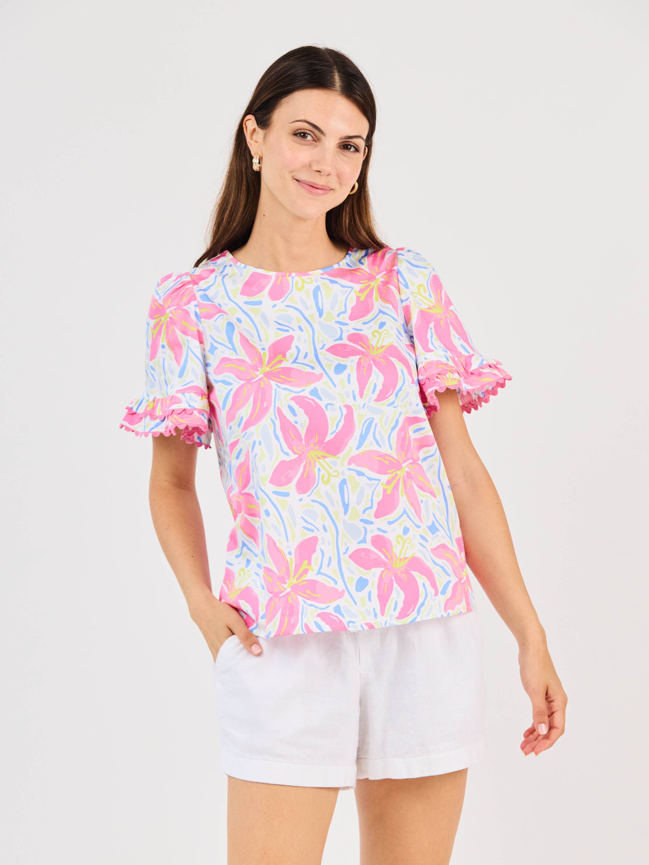 Cassidy Top | Hibiscus Harmony White: 2-2-2;S-M-L