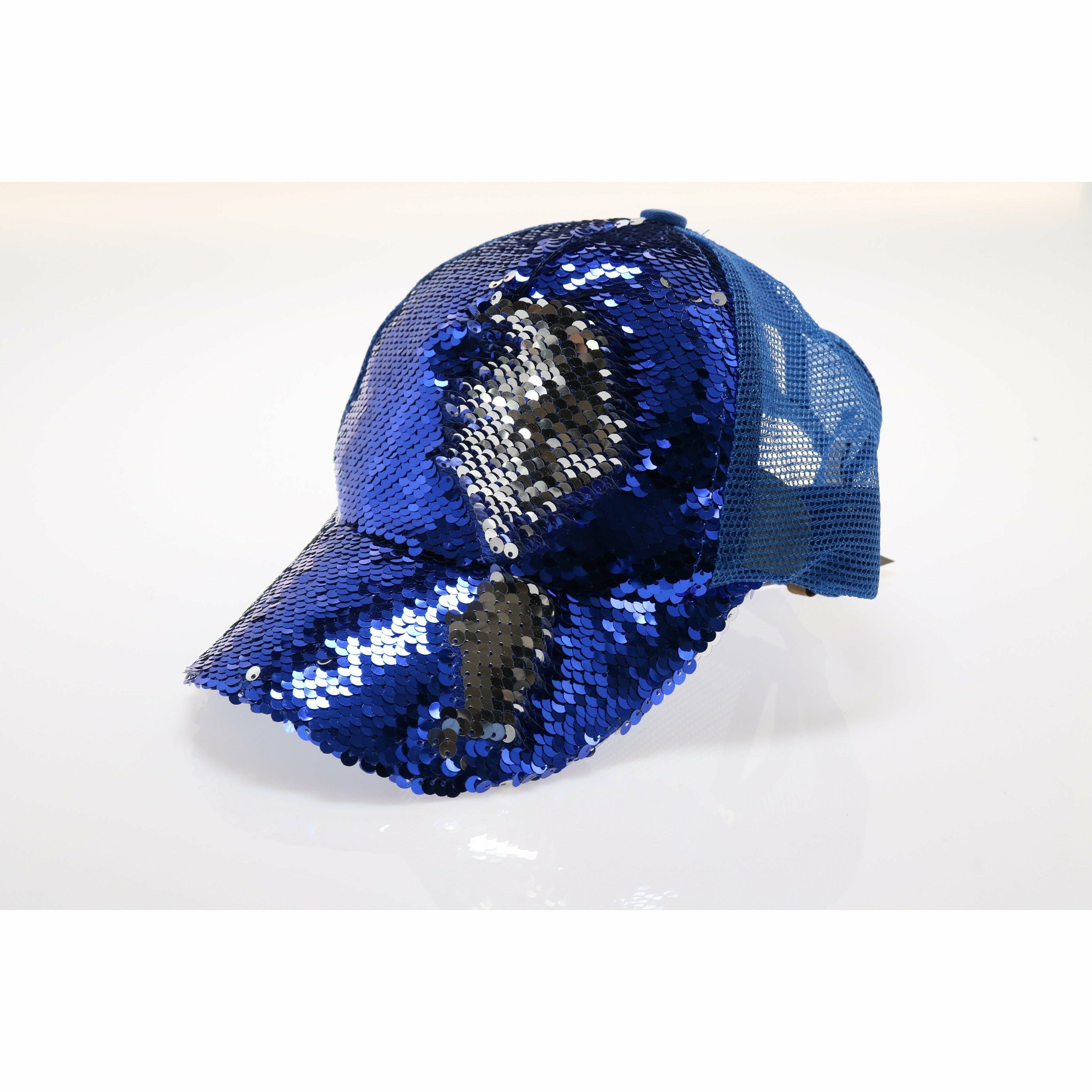 Sequin Mesh Back High Ponytail CC Ball Cap BT723: Rose/Teal/Rose