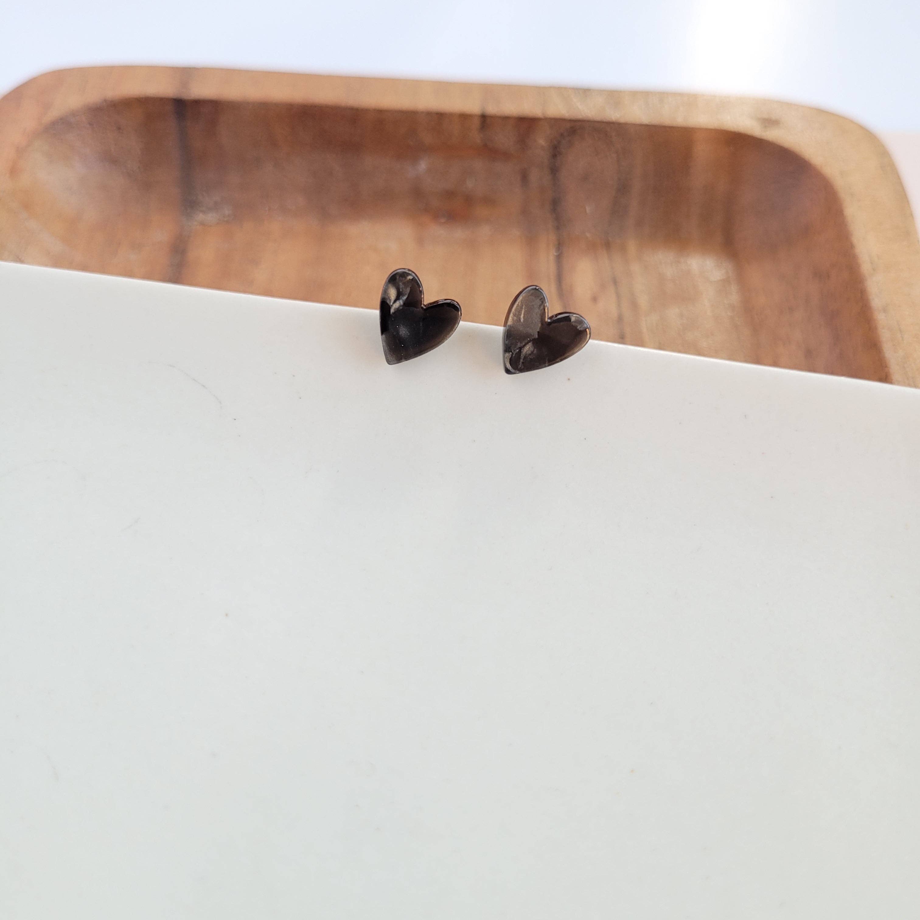 Hand Drawn Heart Studs - Black // Jewelry, Earrings, Gifts, Valentine