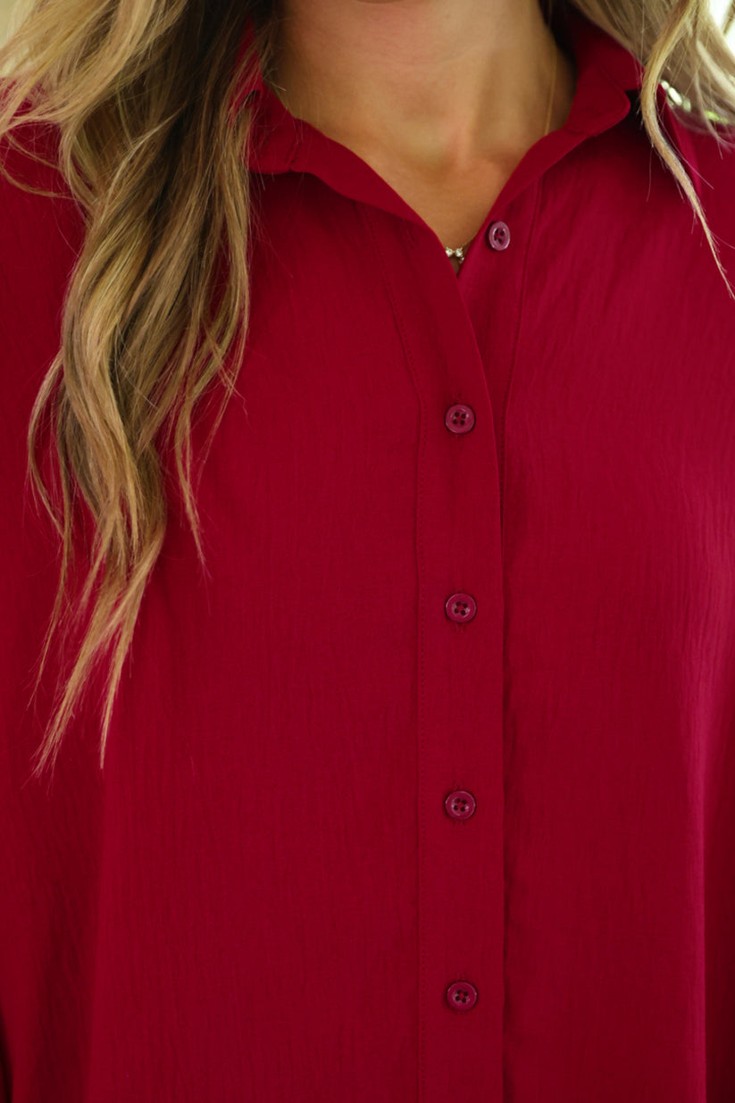 PREORDER- Sloane Button Up Top- Burgundy by Jess Lea ETA MID-JULY