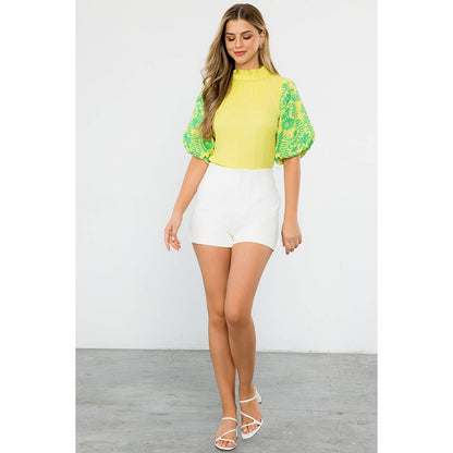 THML Embroidered Sleeve Top: YELLOW