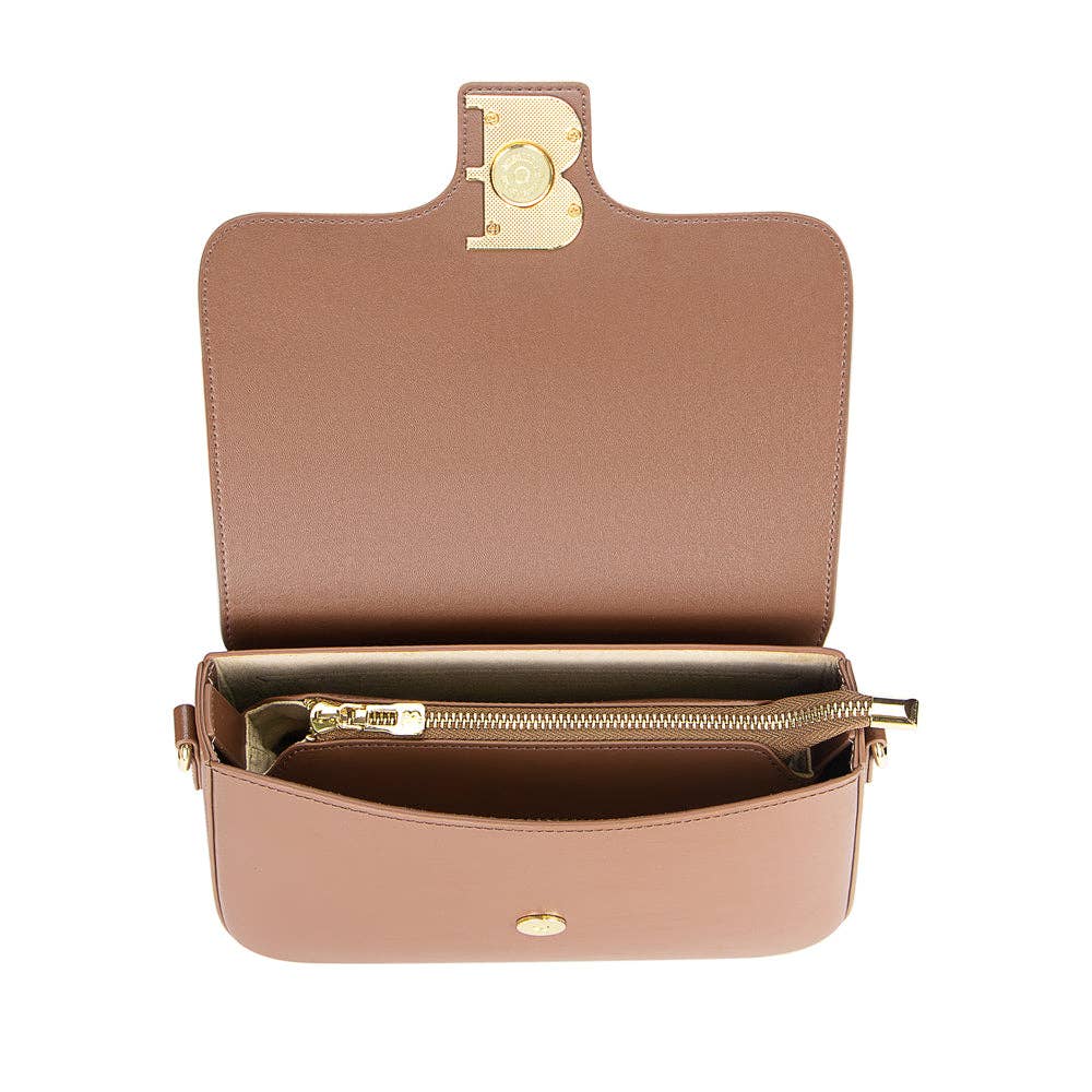 Real Leather Crossbody Box Bag: Brown