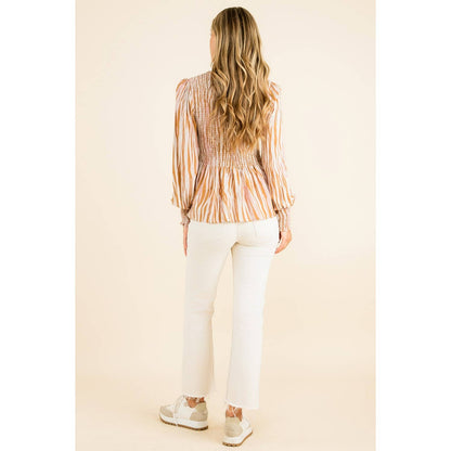 Smocked Zebra Print Top: GRAY / L